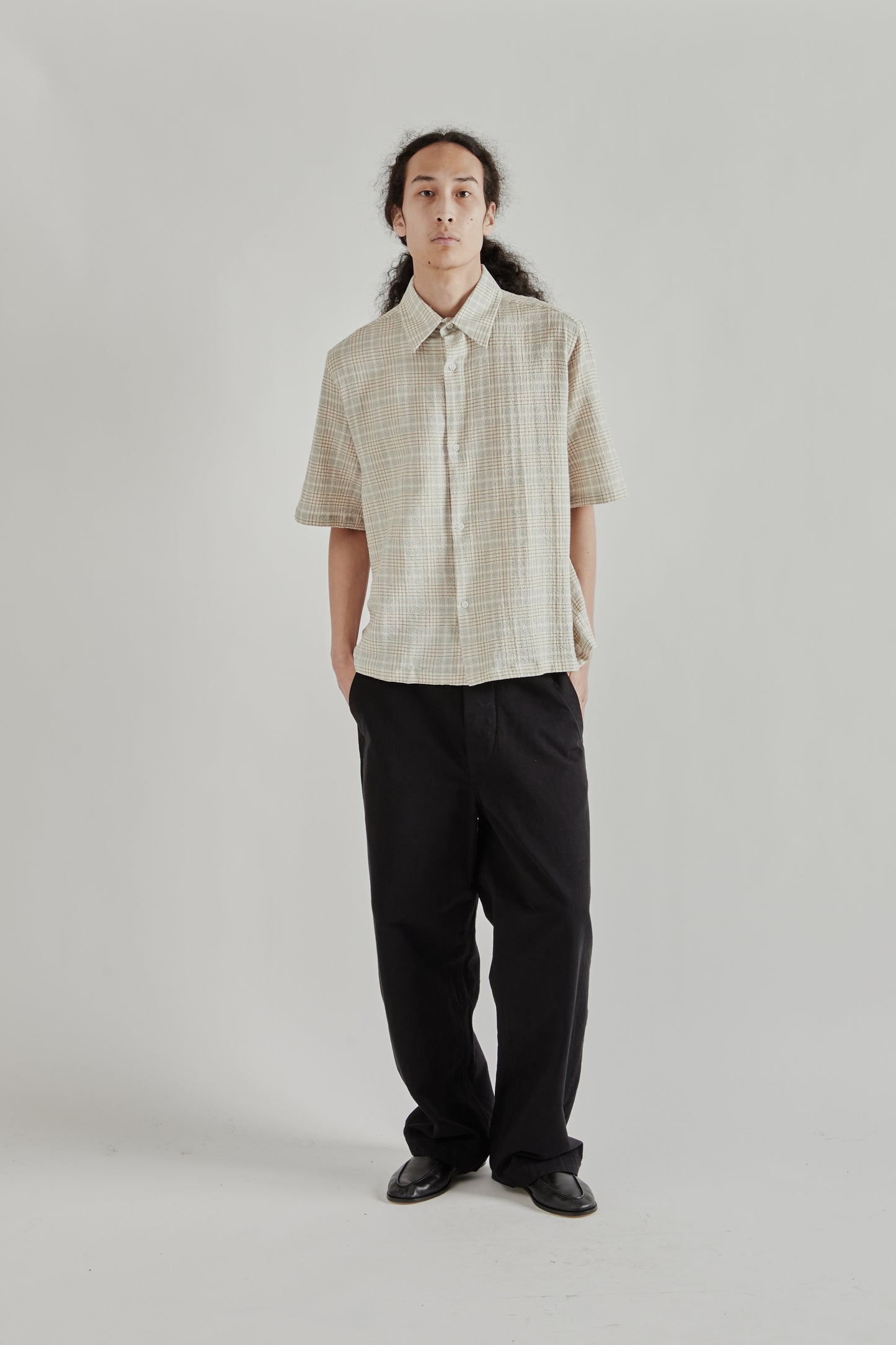 Fairly Normal SS26 Camp Shirt Plaid Sand1443