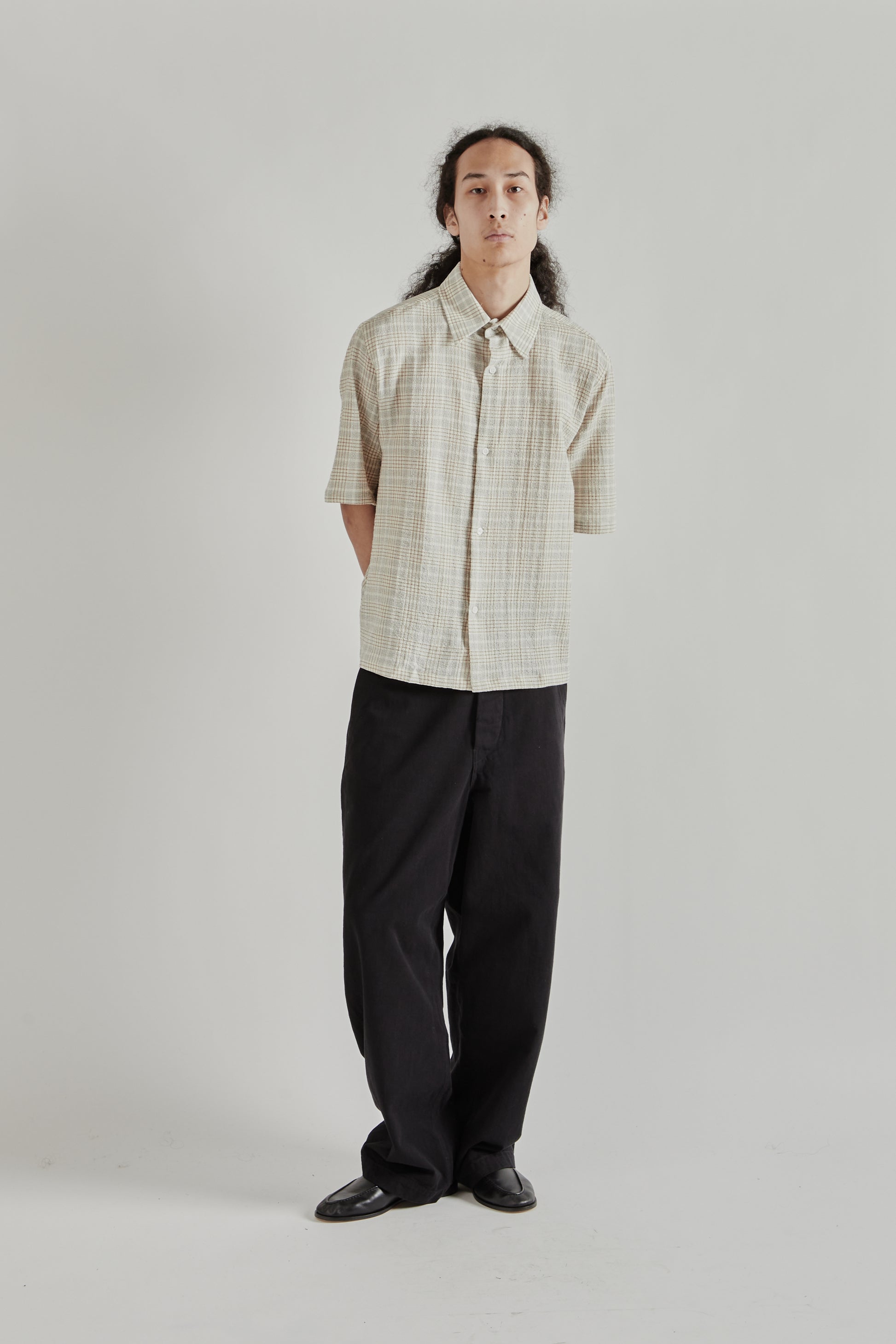 Fairly Normal SS26 Camp Shirt Plaid Sand1446