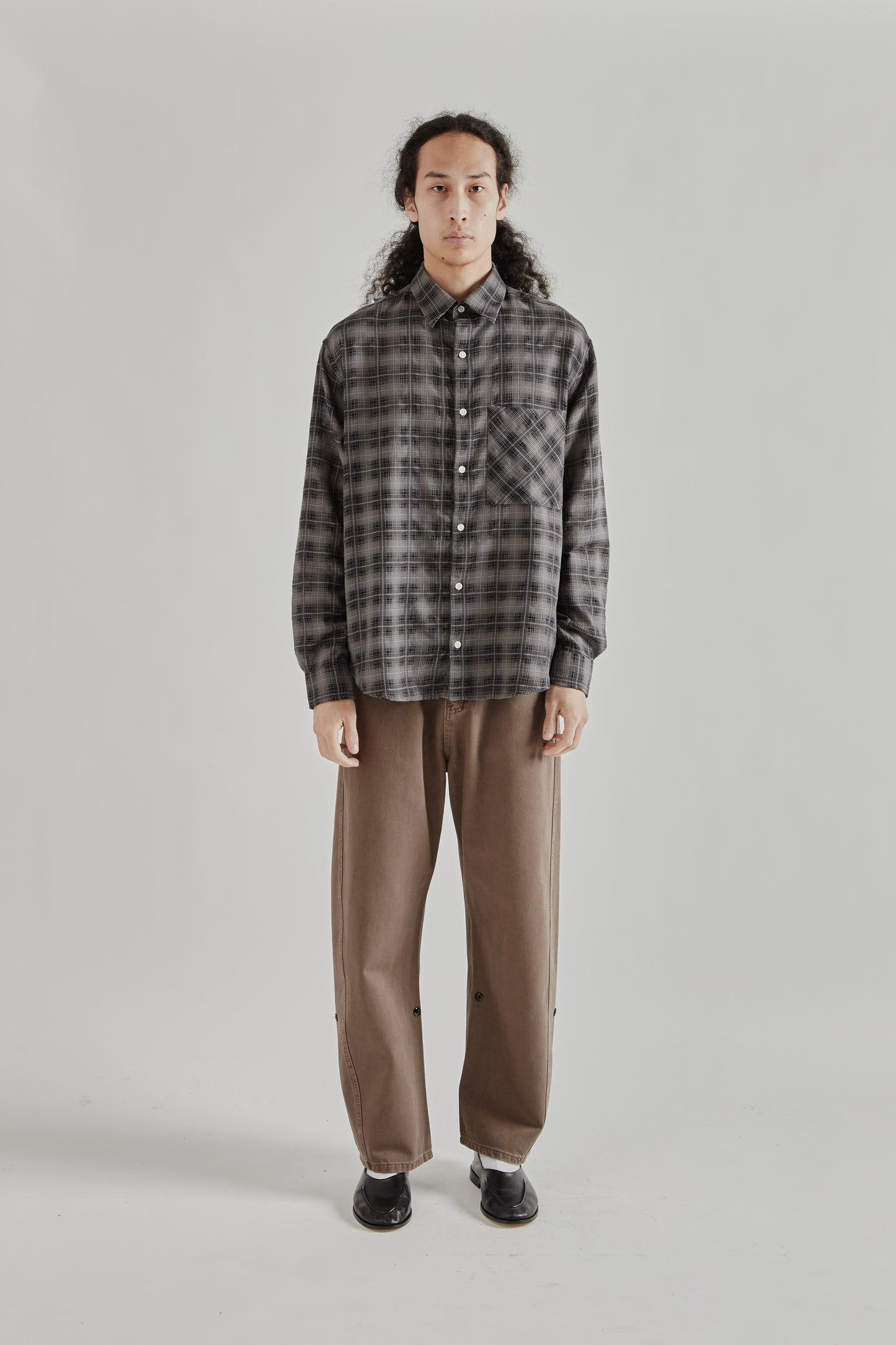 Fairly Normal SS26 Oversized Merino Shirt Plaid Black1275