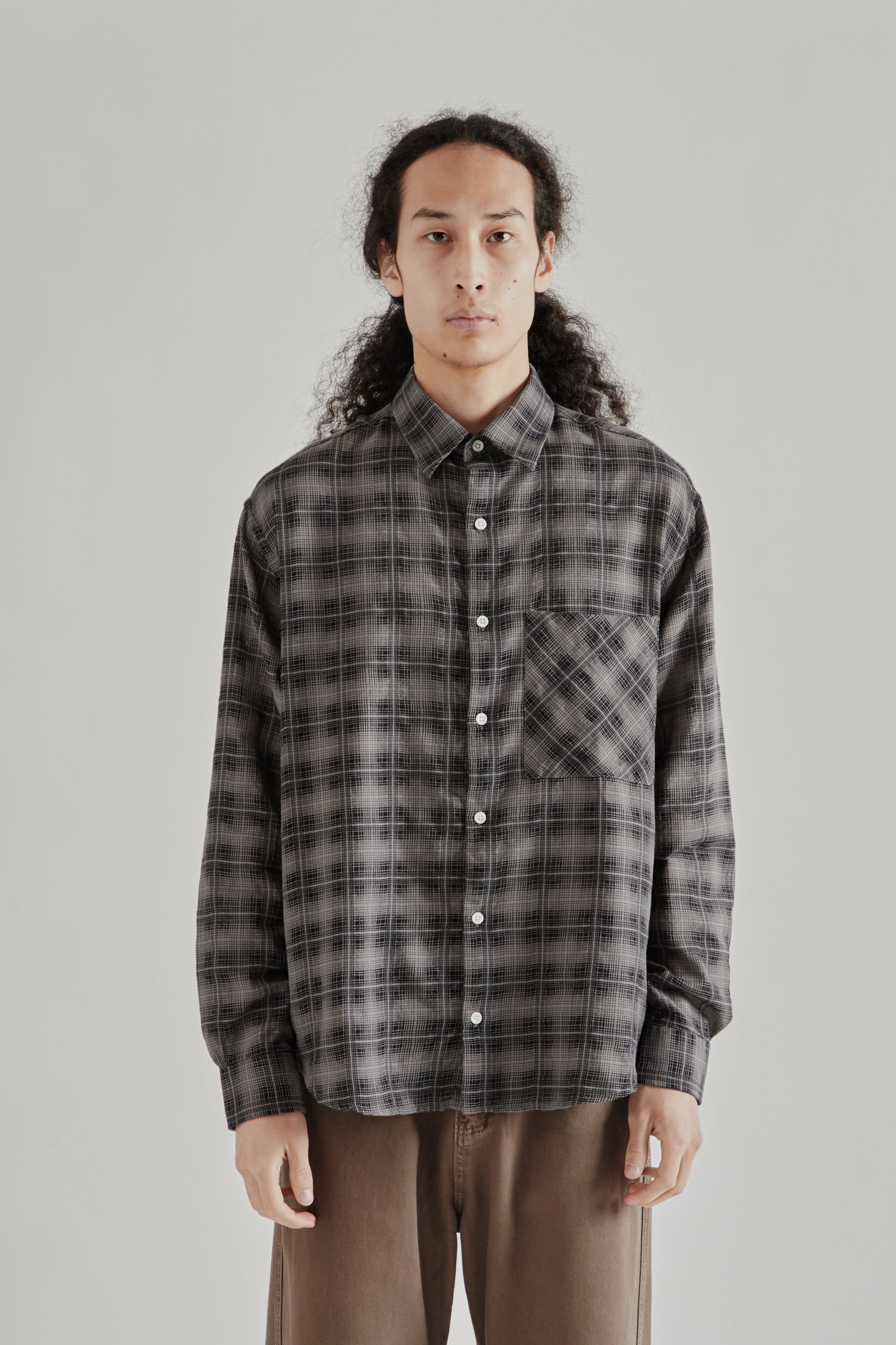 Fairly Normal SS26 Oversized Merino Shirt Plaid Black1276