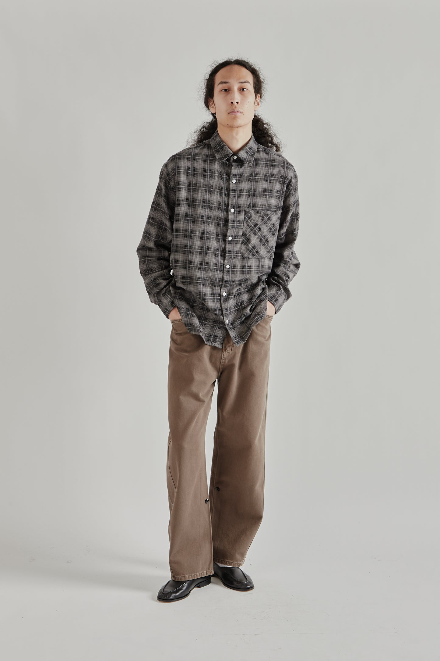 Fairly Normal SS26 Oversized Merino Shirt Plaid Black1290