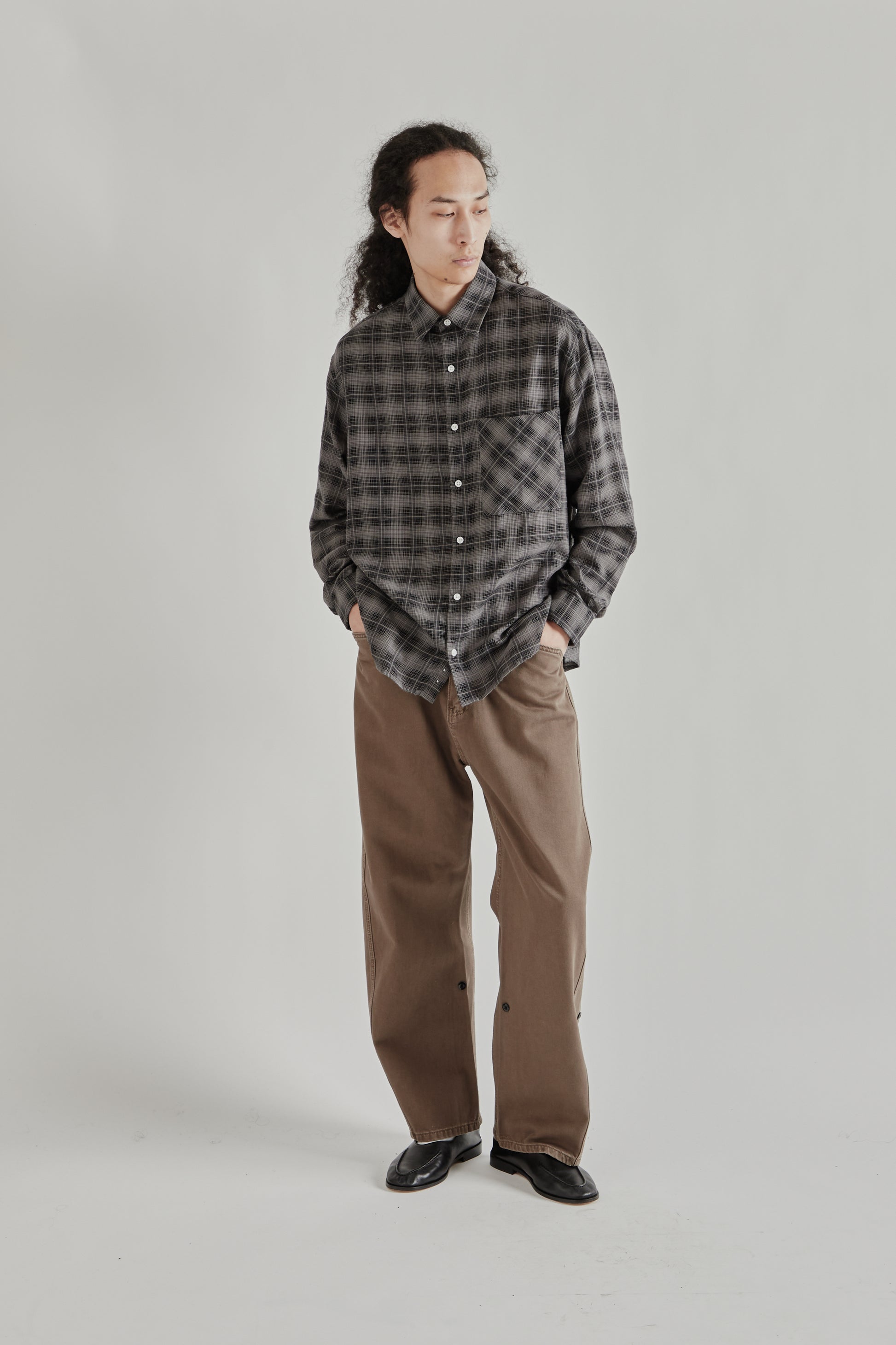 Fairly Normal SS26 Oversized Merino Shirt Plaid Black1293