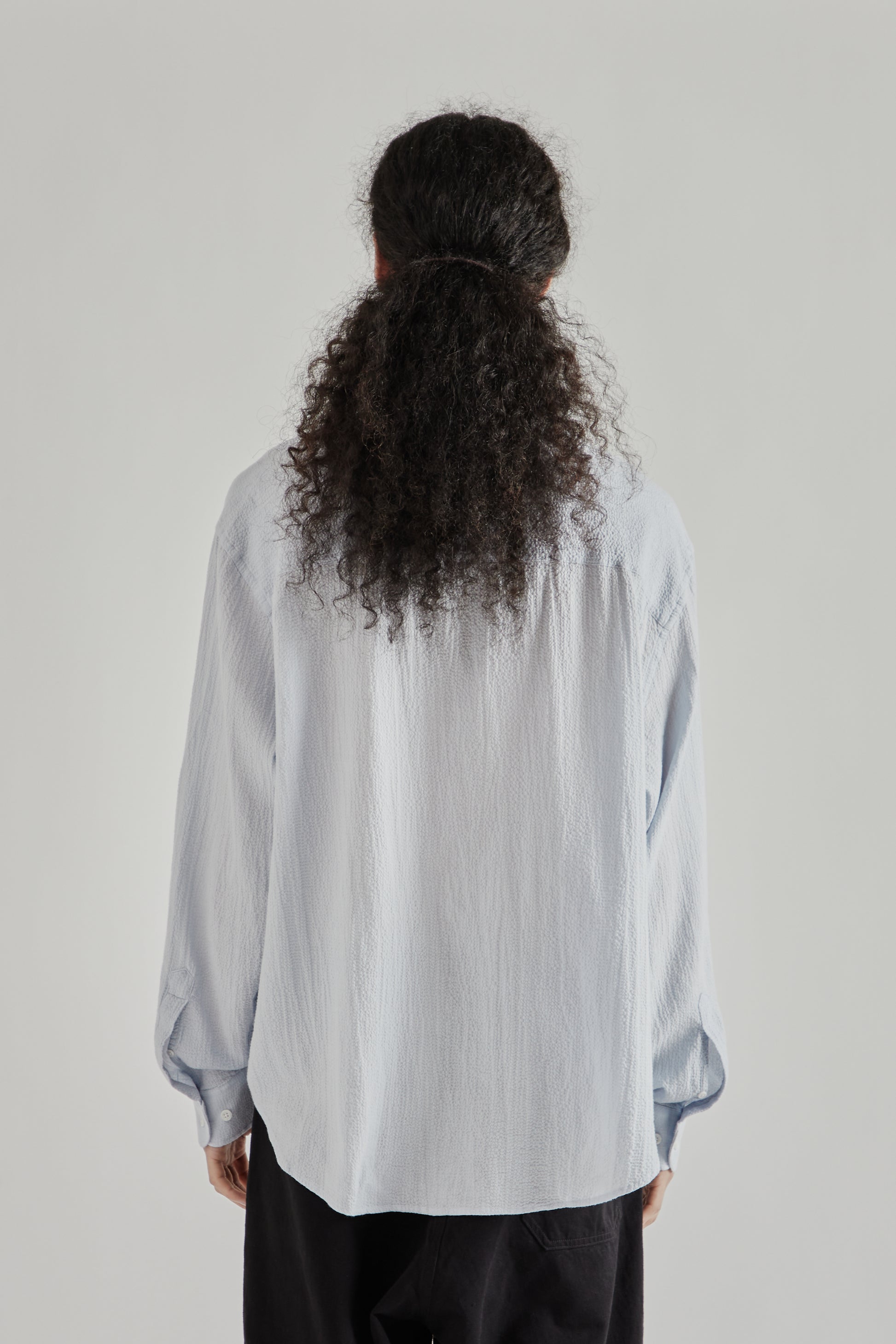 Fairly Normal SS26 Oversized Seersucker Shirt LIght Blue1375