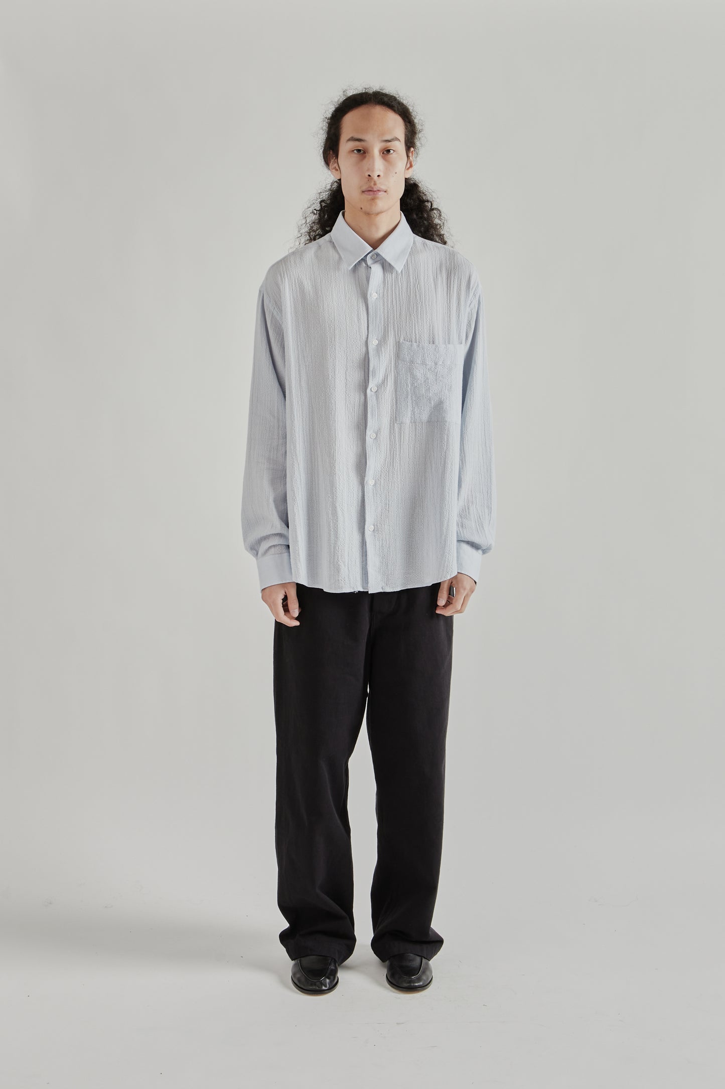Fairly Normal SS26 Oversized Seersucker Shirt LIght Blue1381
