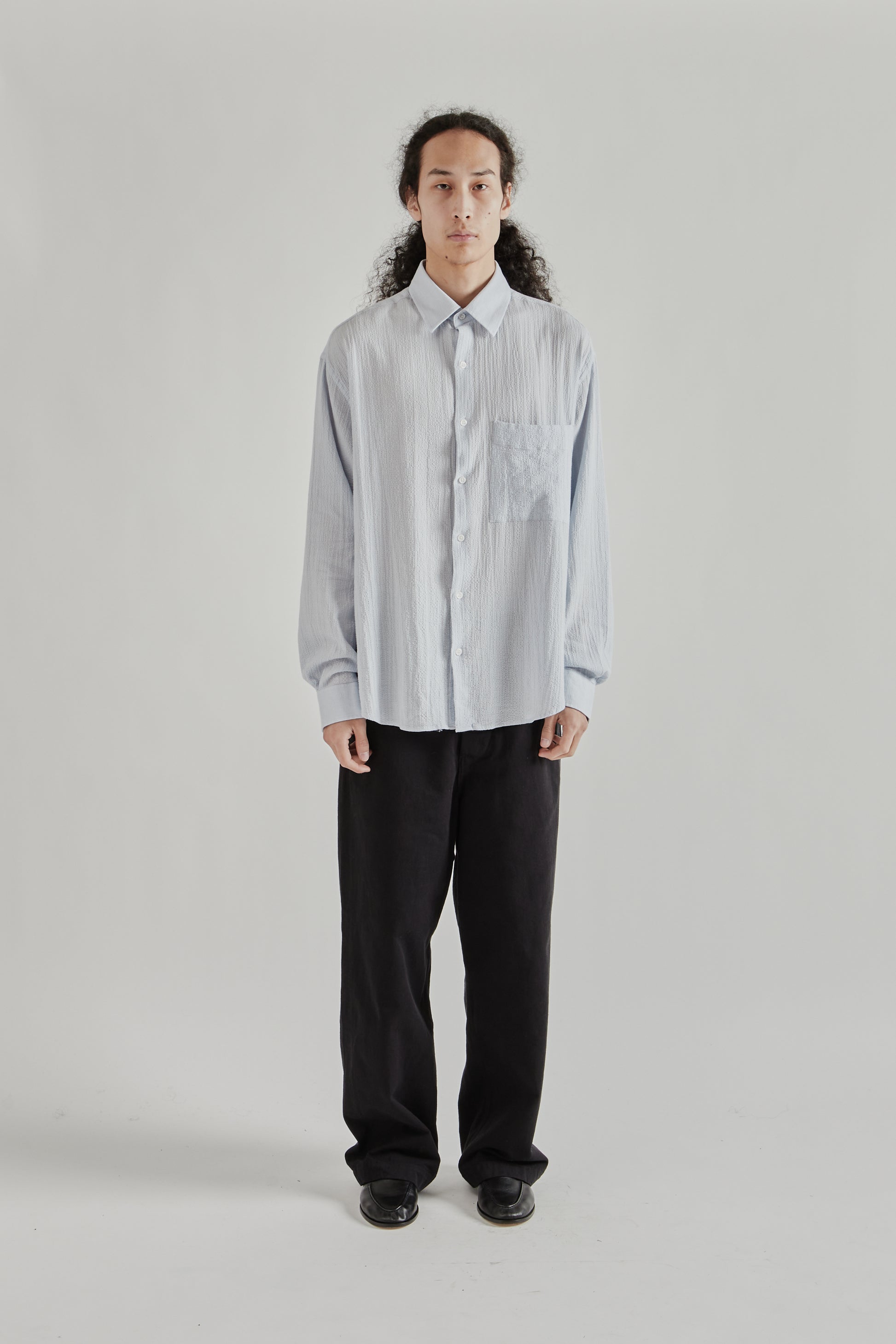 Fairly Normal SS26 Oversized Seersucker Shirt LIght Blue1381