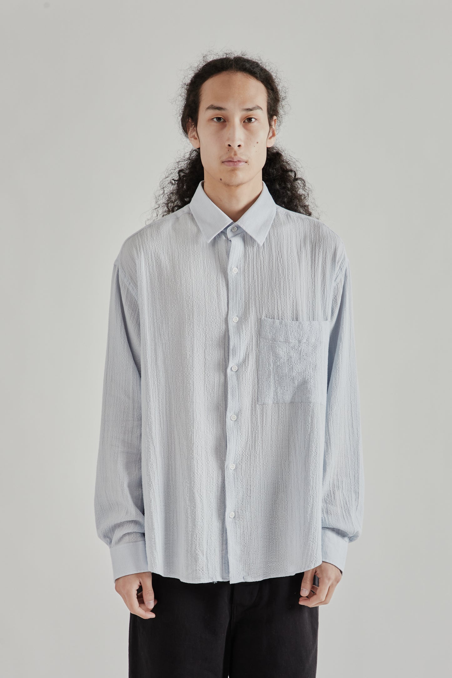 Fairly Normal SS26 Oversized Seersucker Shirt LIght Blue1383