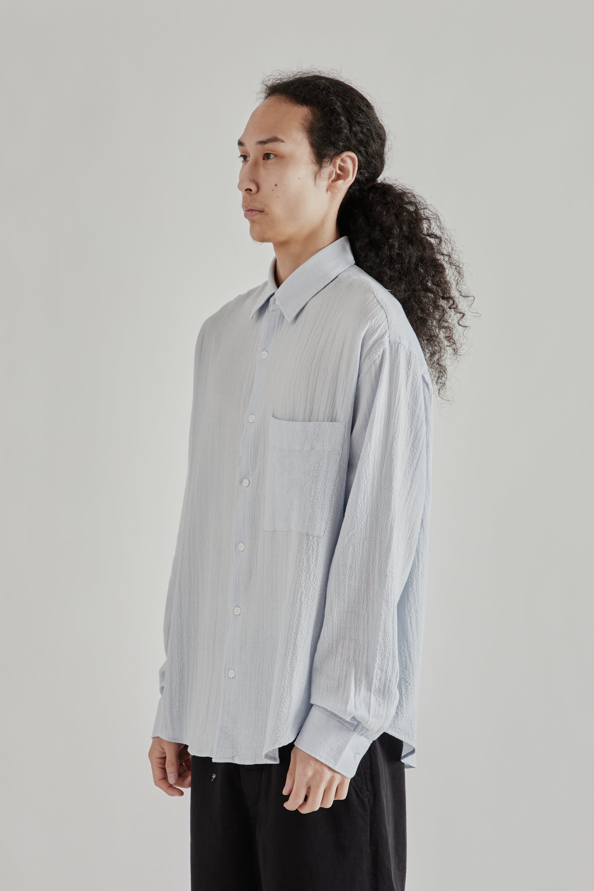 Fairly Normal SS26 Oversized Seersucker Shirt LIght Blue1385