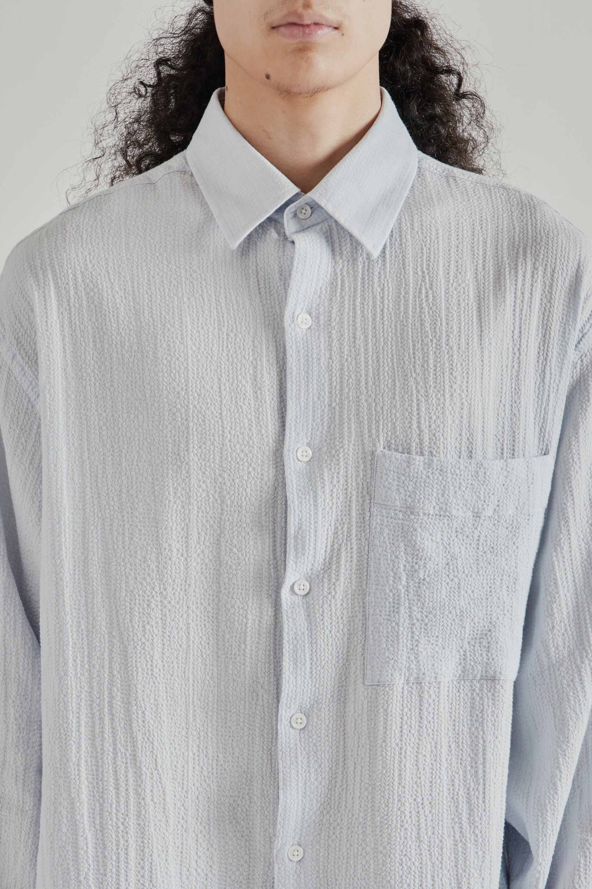 Fairly Normal SS26 Oversized Seersucker Shirt LIght Blue1386