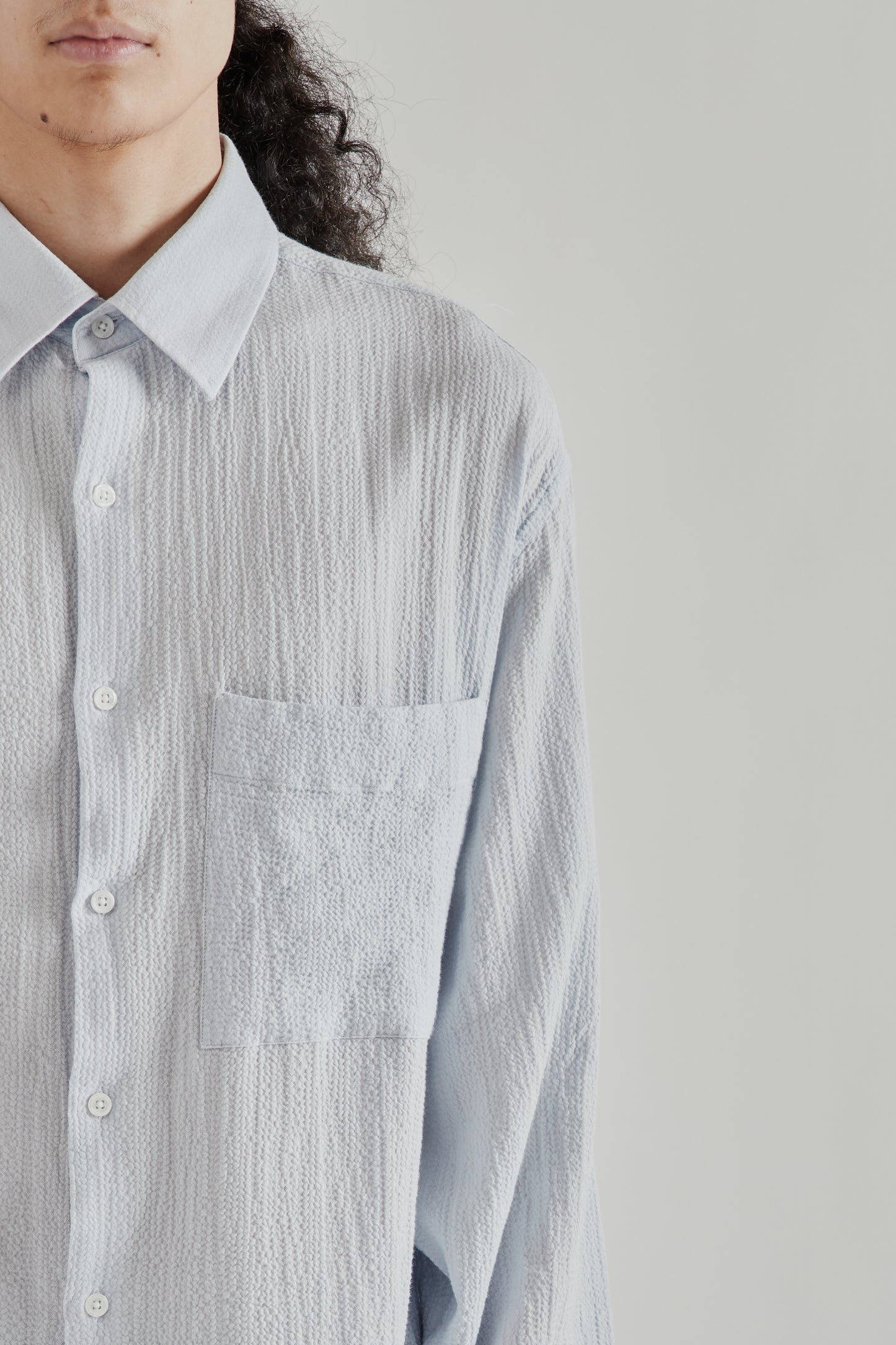 Fairly Normal SS26 Oversized Seersucker Shirt LIght Blue1387