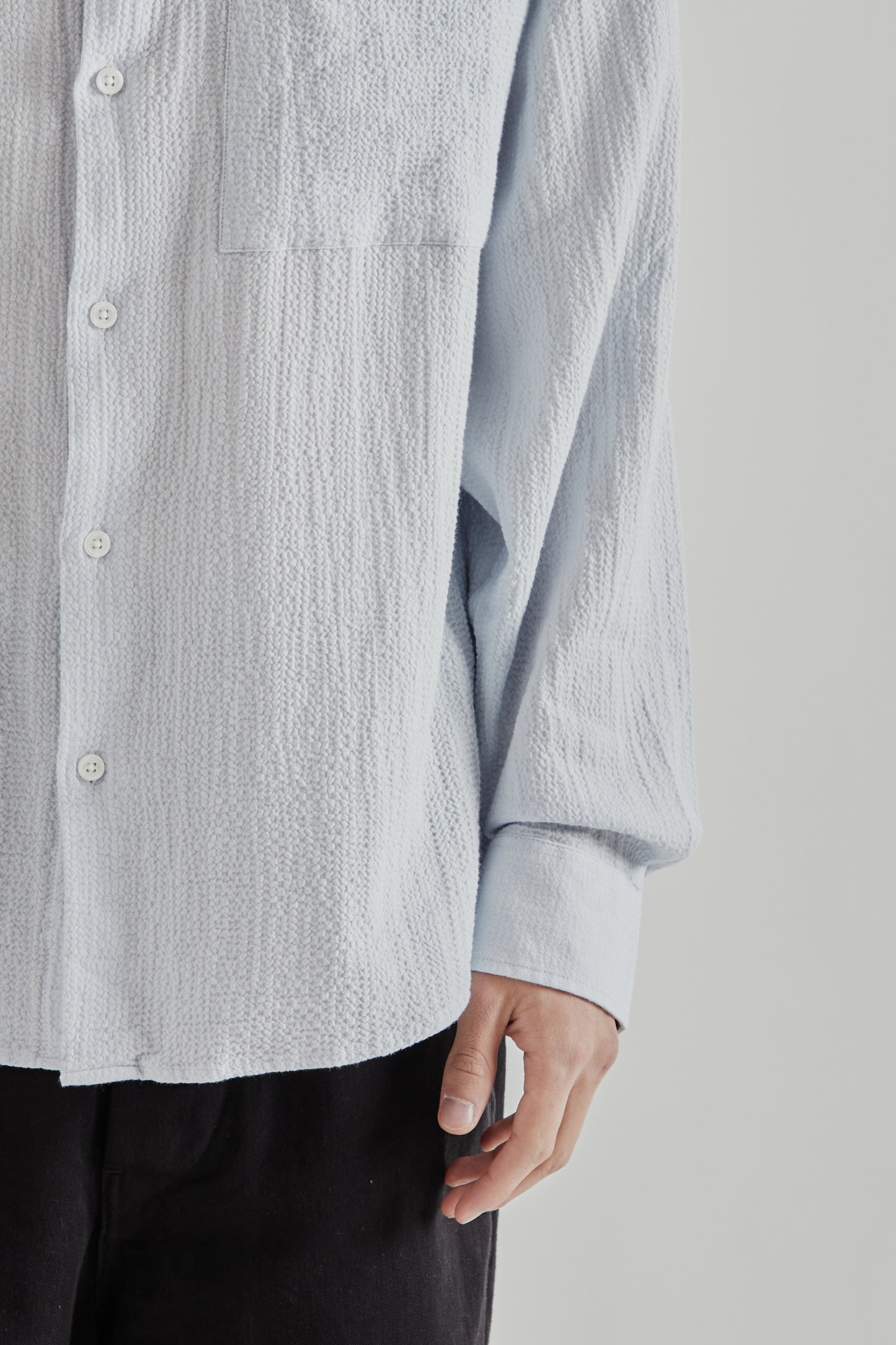 Fairly Normal SS26 Oversized Seersucker Shirt LIght Blue1388