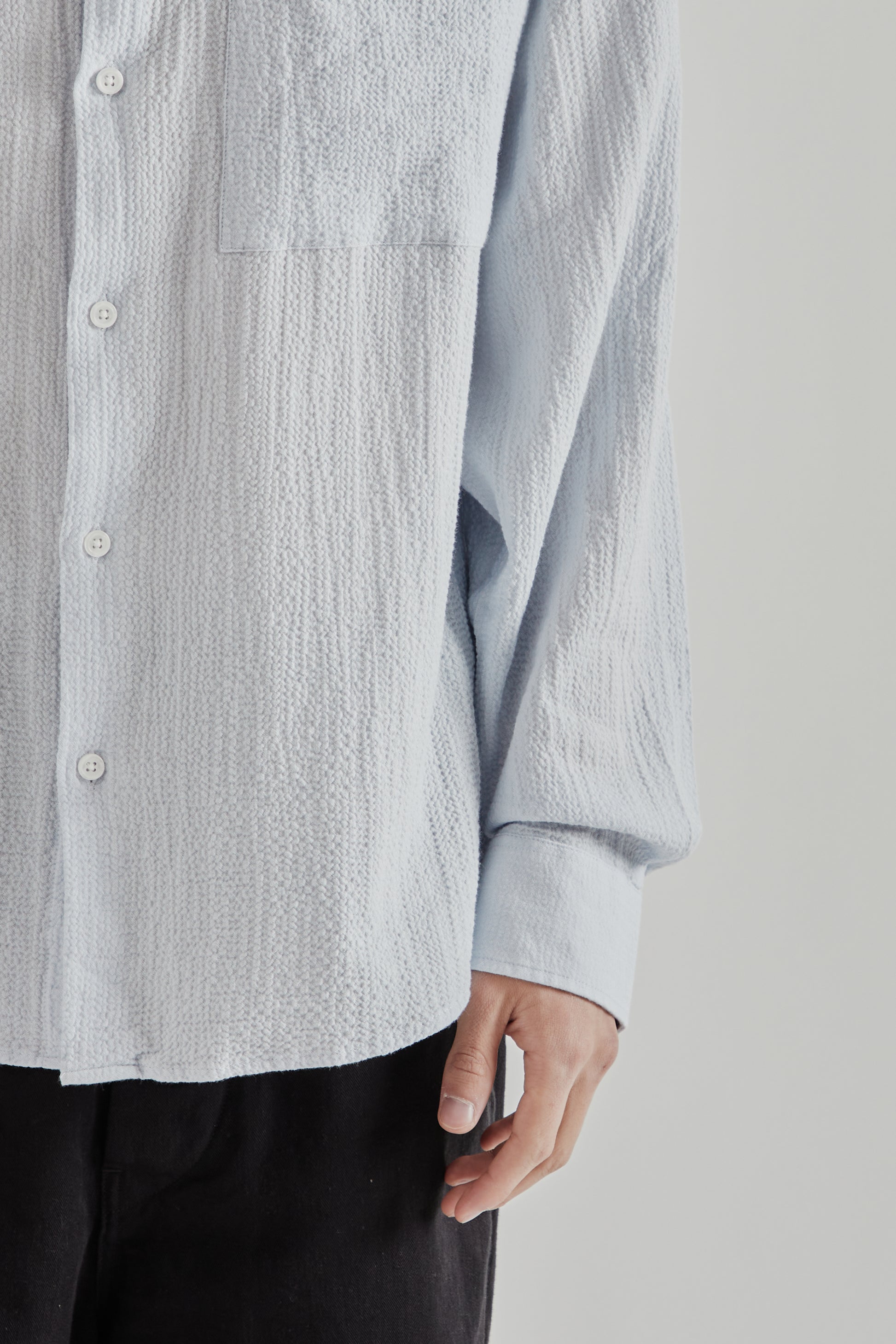 Fairly Normal SS26 Oversized Seersucker Shirt LIght Blue1388