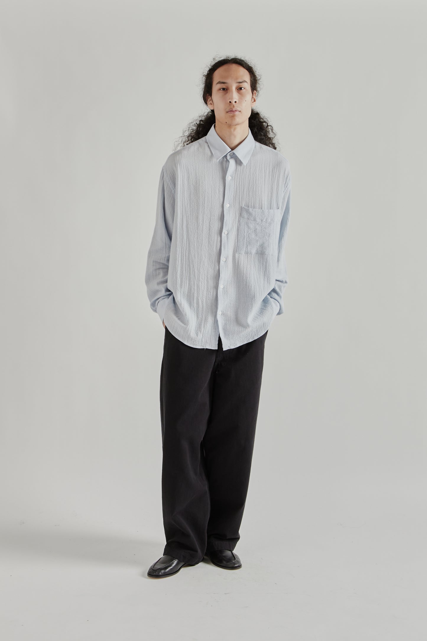 Fairly Normal SS26 Oversized Seersucker Shirt LIght Blue1389