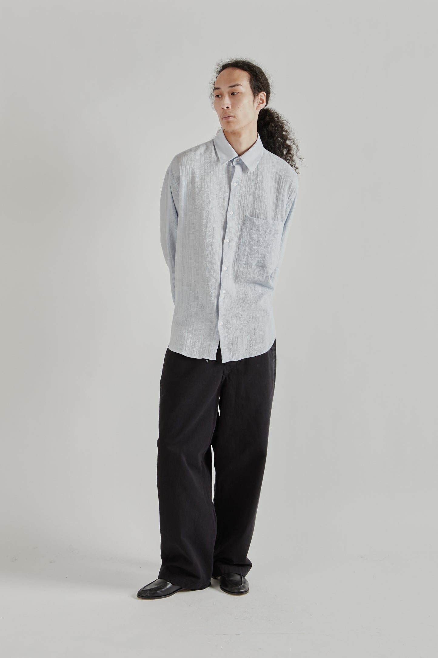 Fairly Normal SS26 Oversized Seersucker Shirt LIght Blue1395