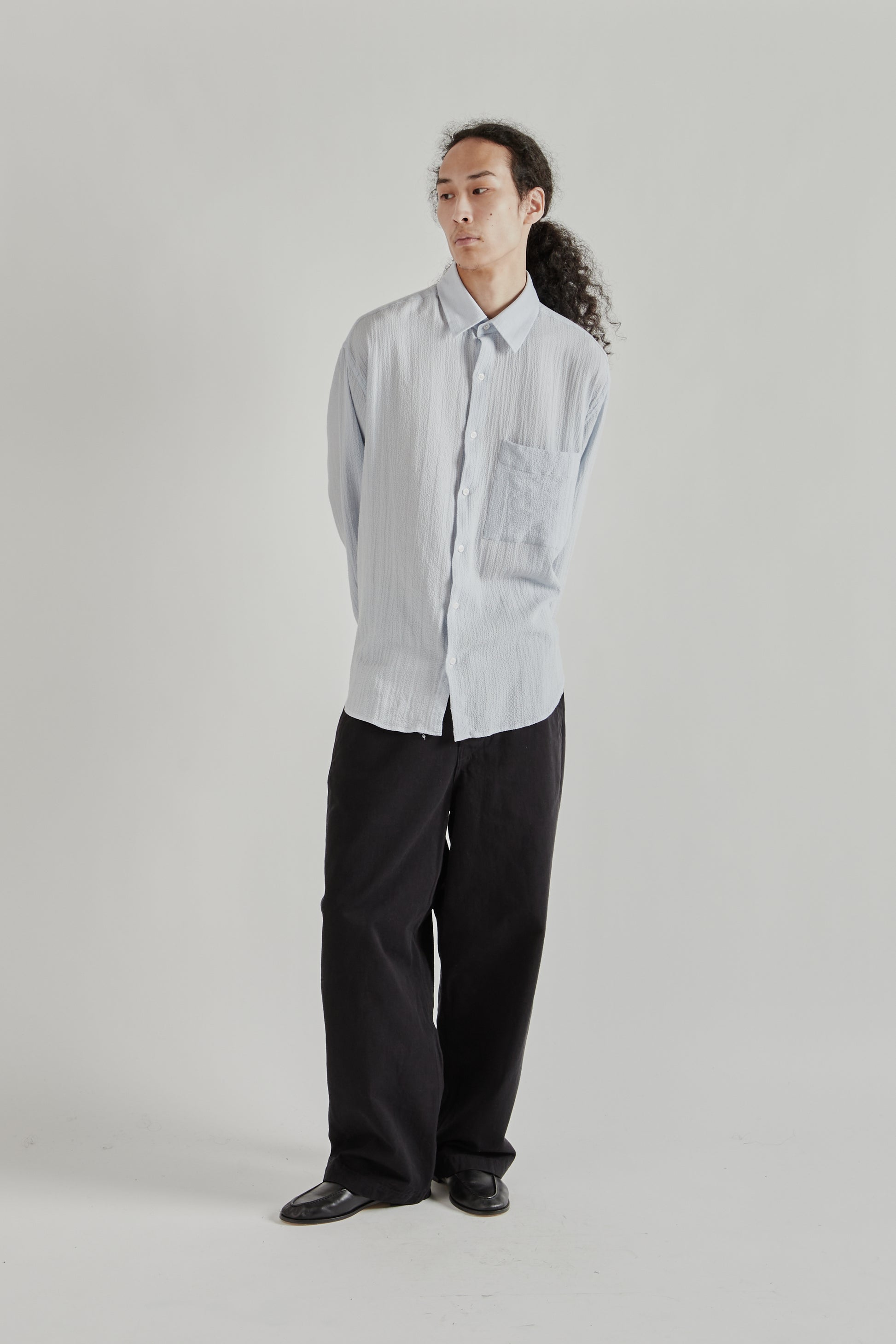 Fairly Normal SS26 Oversized Seersucker Shirt LIght Blue1395