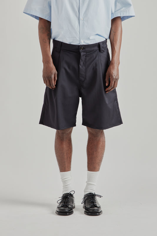 Pleated Shorts - Pinstripe Navy