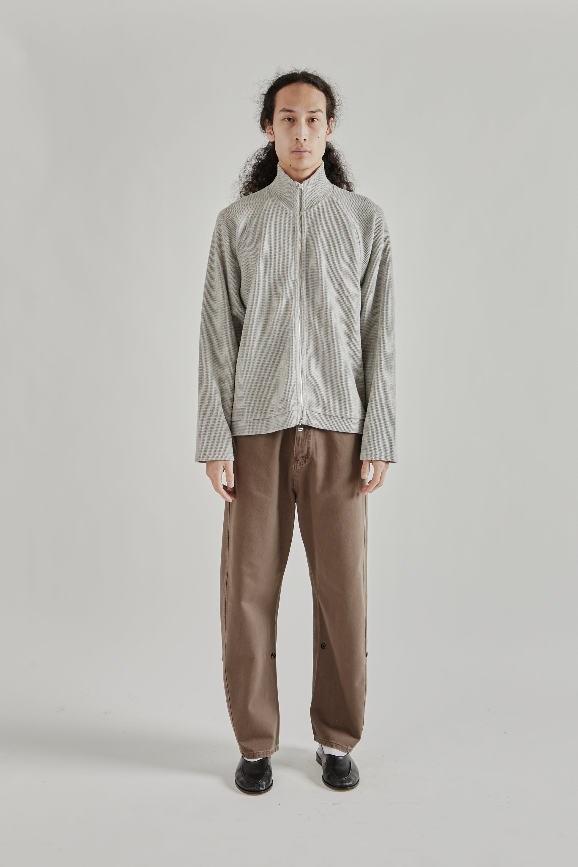 Fairly Normal SS26 Waffle Jersey Zip Up Grey1319