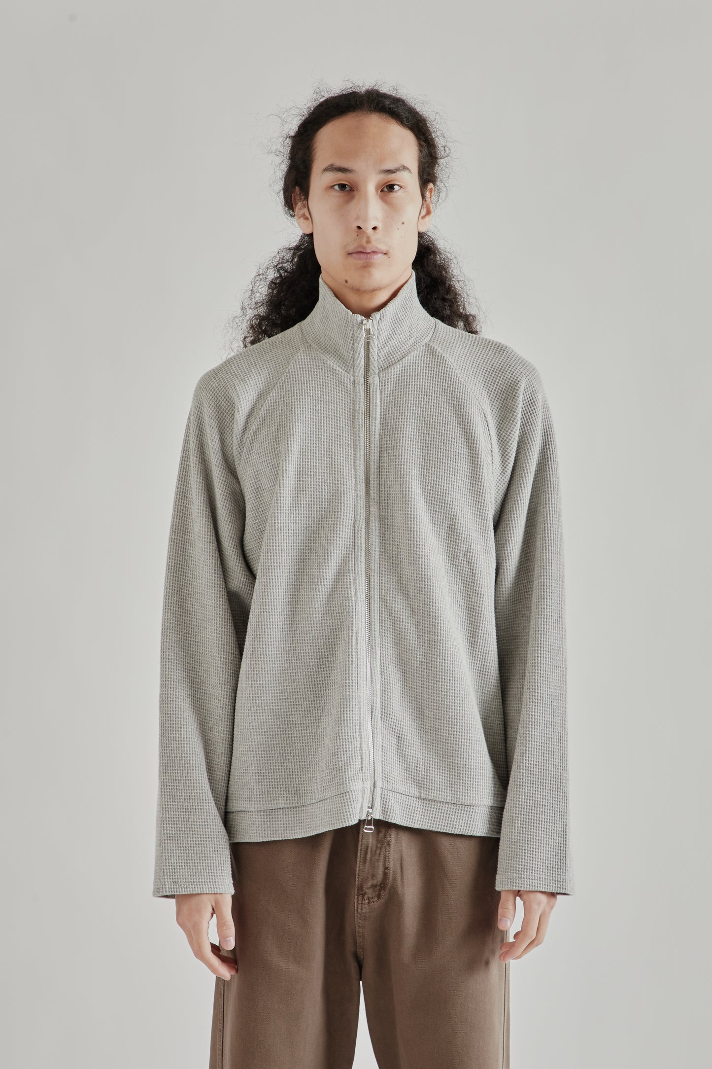 Fairly Normal SS26 Waffle Jersey Zip Up Grey1320