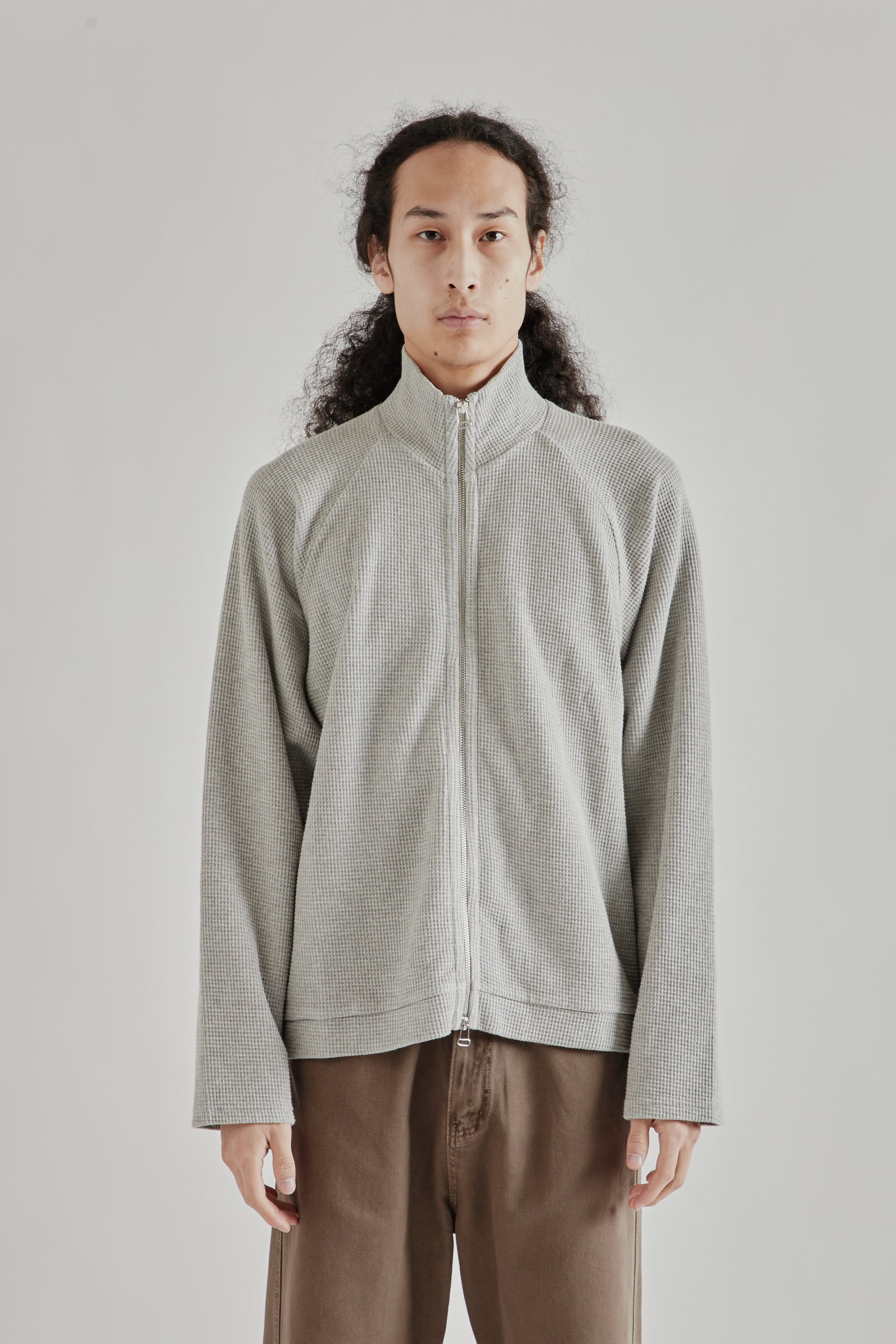 Fairly Normal SS26 Waffle Jersey Zip Up Grey1320