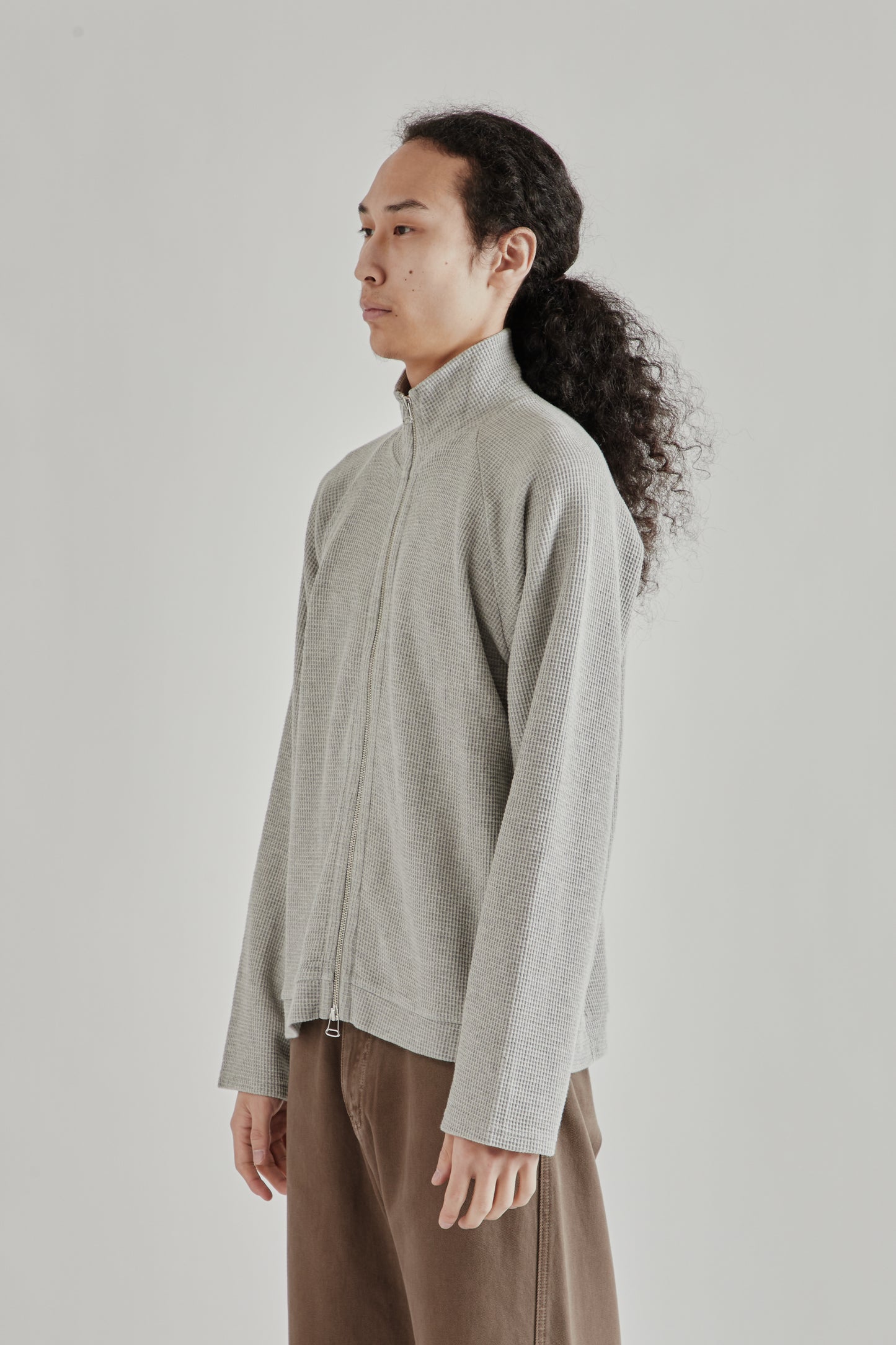 Fairly Normal SS26 Waffle Jersey Zip Up Grey1323