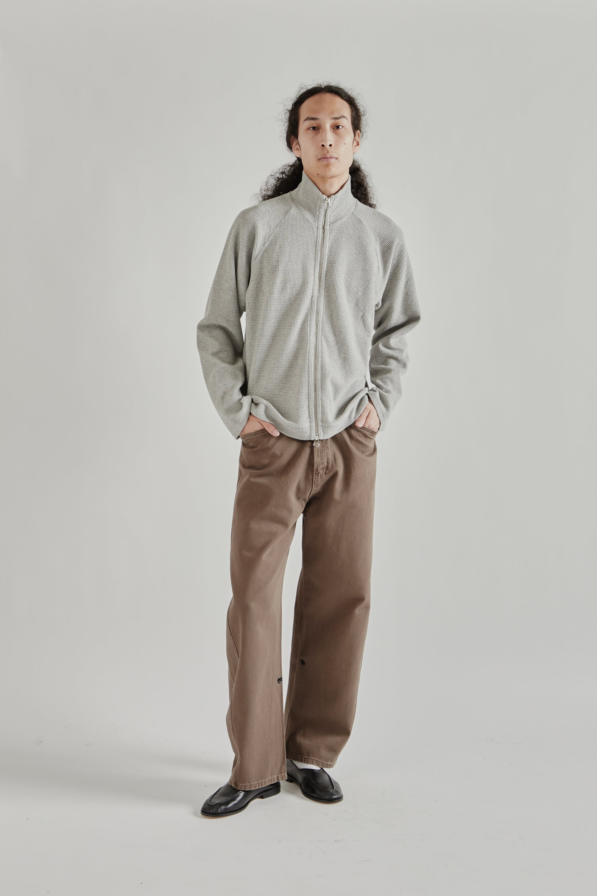 Fairly Normal SS26 Waffle Jersey Zip Up Grey1334