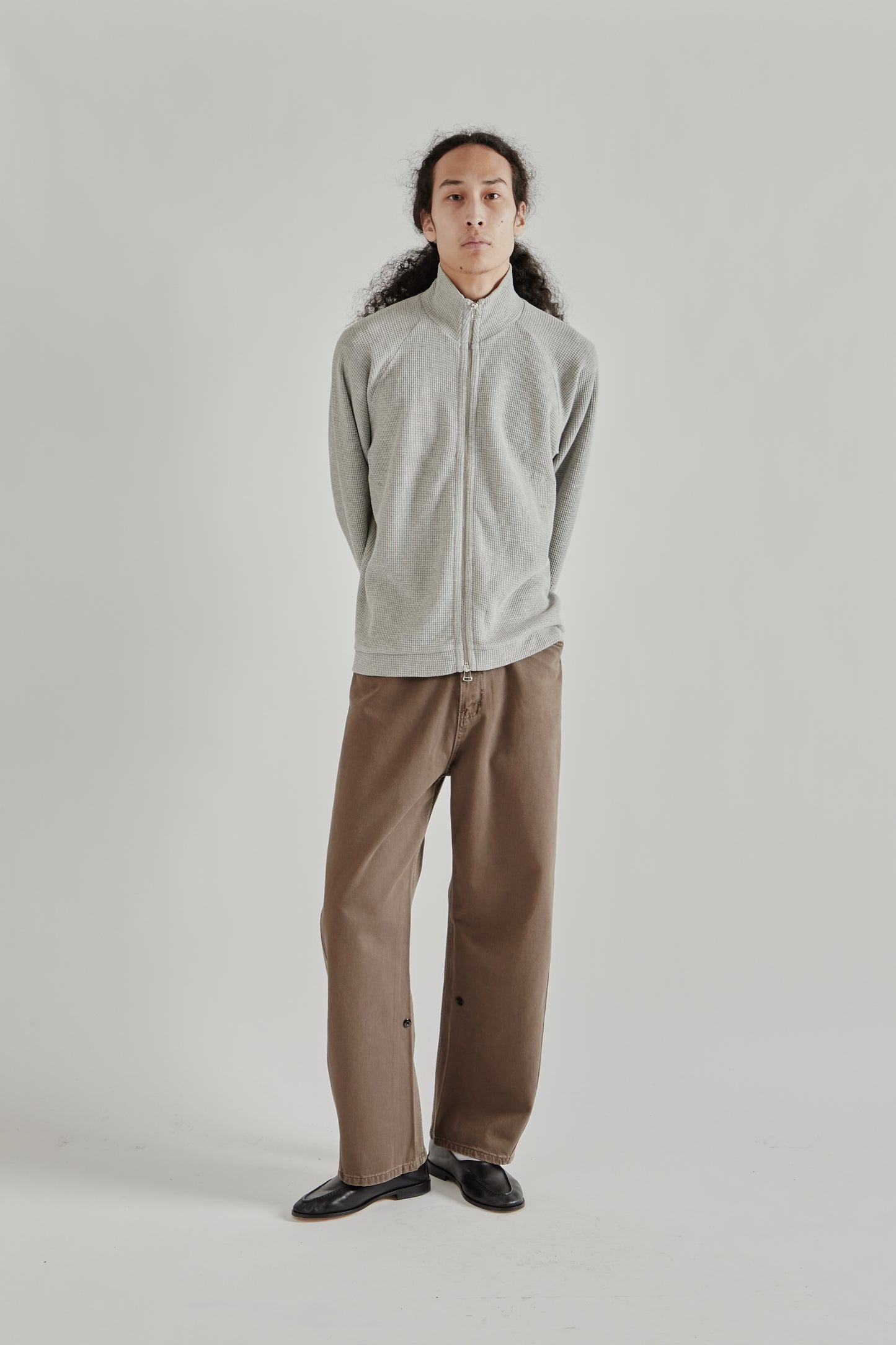 Fairly Normal SS26 Waffle Jersey Zip Up Grey1338