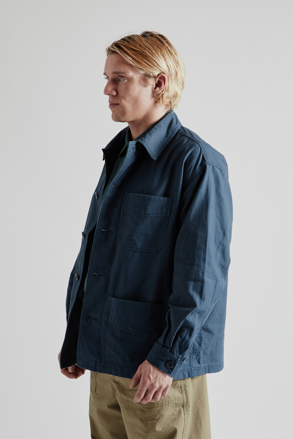 Back Satin French Work Jacket Blue