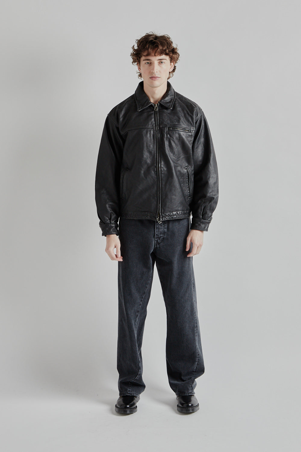 Frizmworks Destroyed Cowhide Leather Jacket Washed Black 1