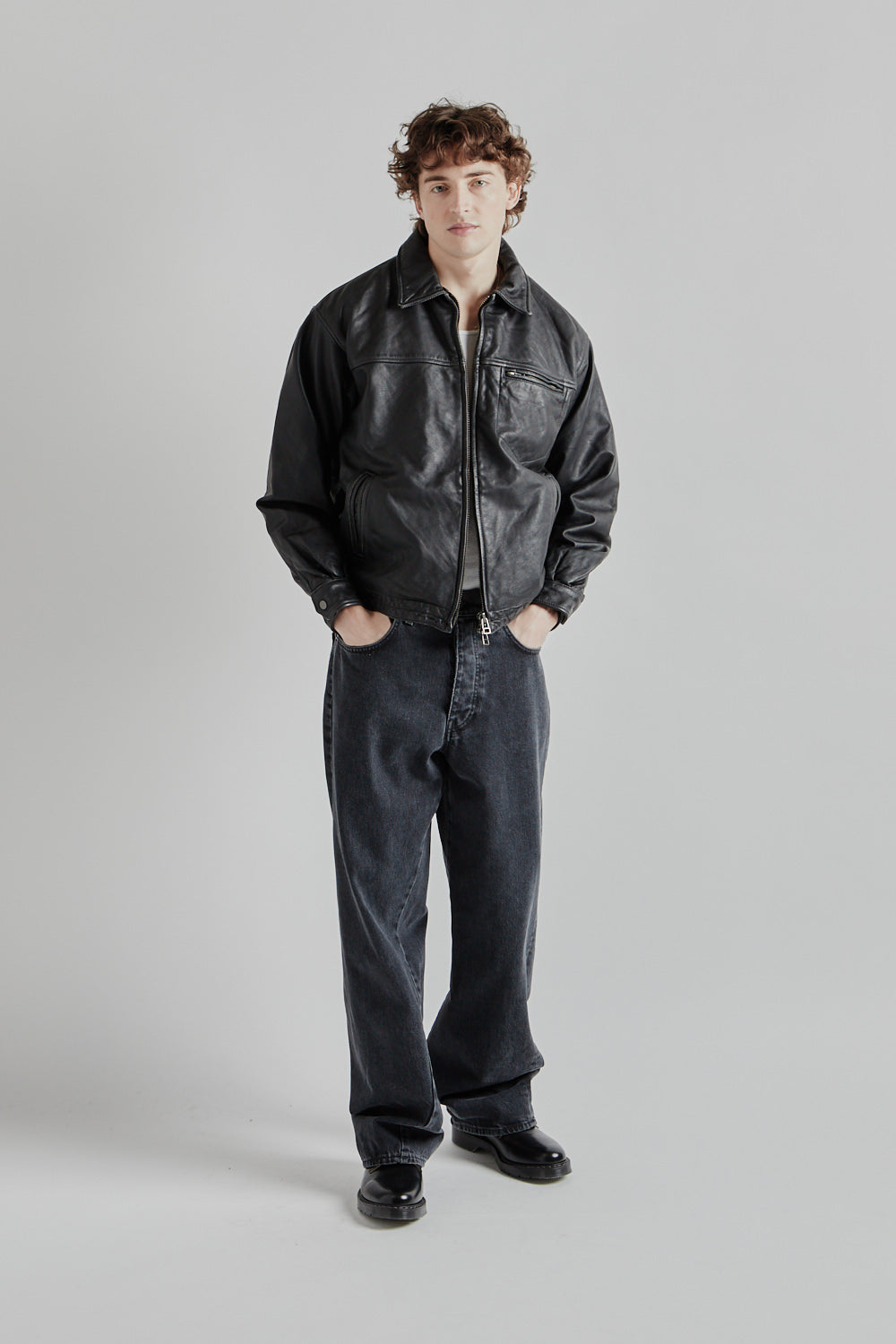 Frizmworks Destroyed Cowhide Leather Jacket Washed Black 11