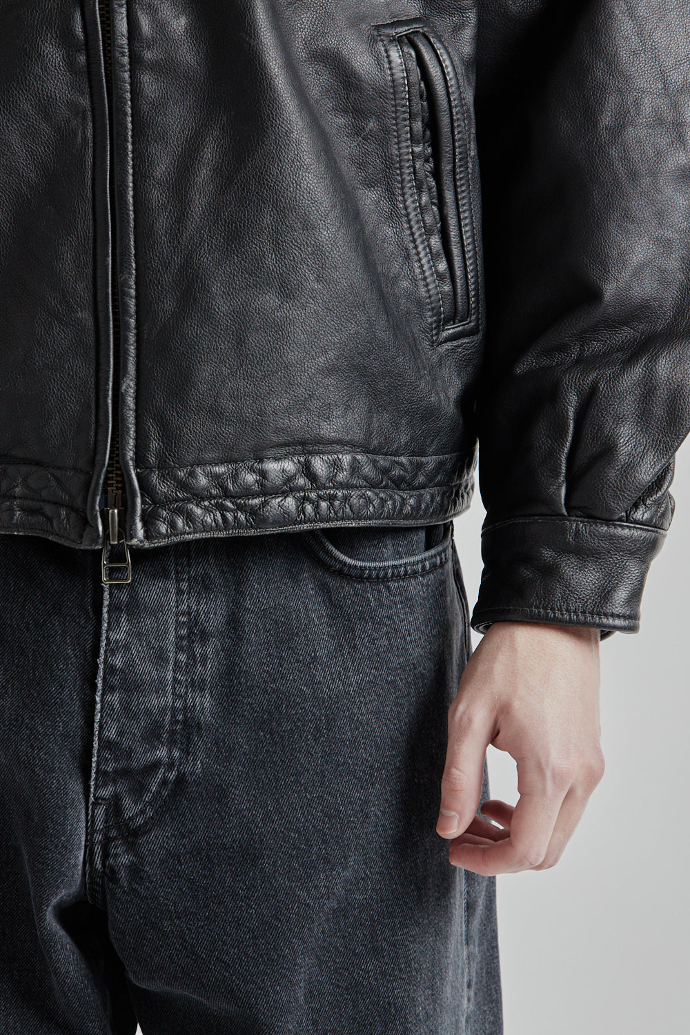 Frizmworks Destroyed Cowhide Leather Jacket Washed Black 8
