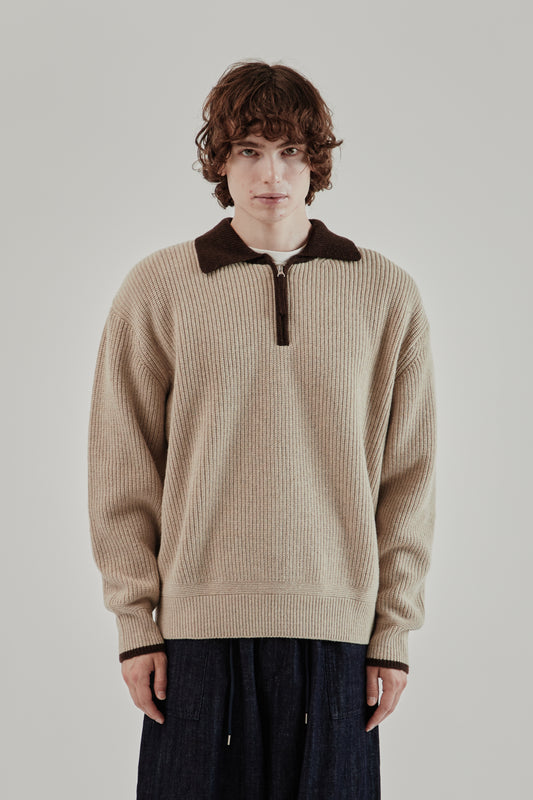 Frizmworks FW25 Contrast Collar Half Zip Knit Cocoa 1