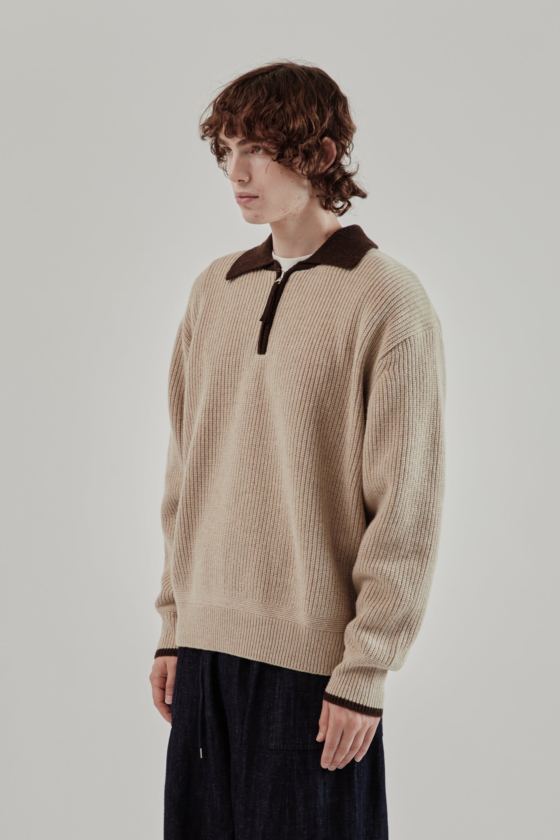Frizmworks FW25 Contrast Collar Half Zip Knit Cocoa 2