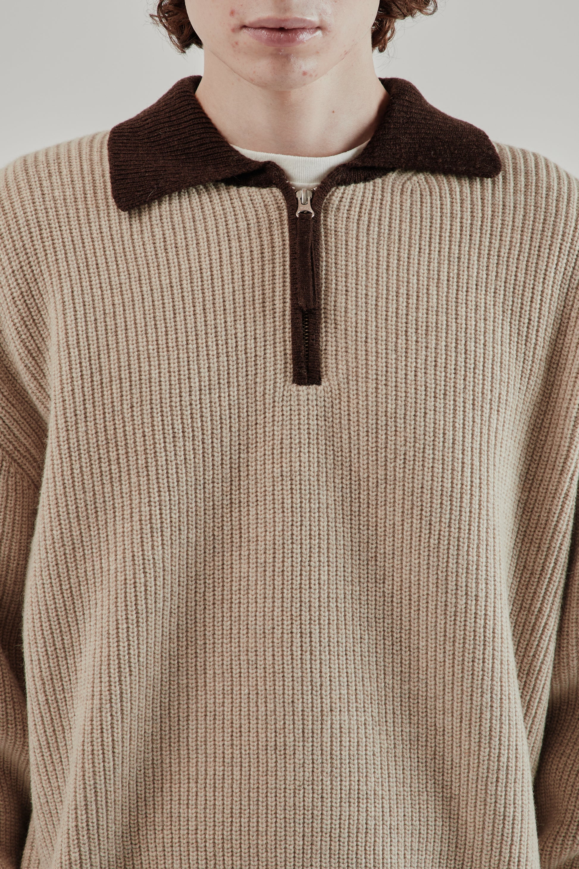 Frizmworks FW25 Contrast Collar Half Zip Knit Cocoa 3