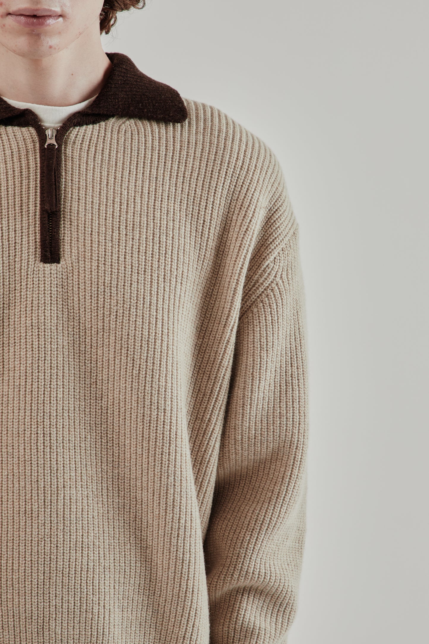 Frizmworks FW25 Contrast Collar Half Zip Knit Cocoa 6