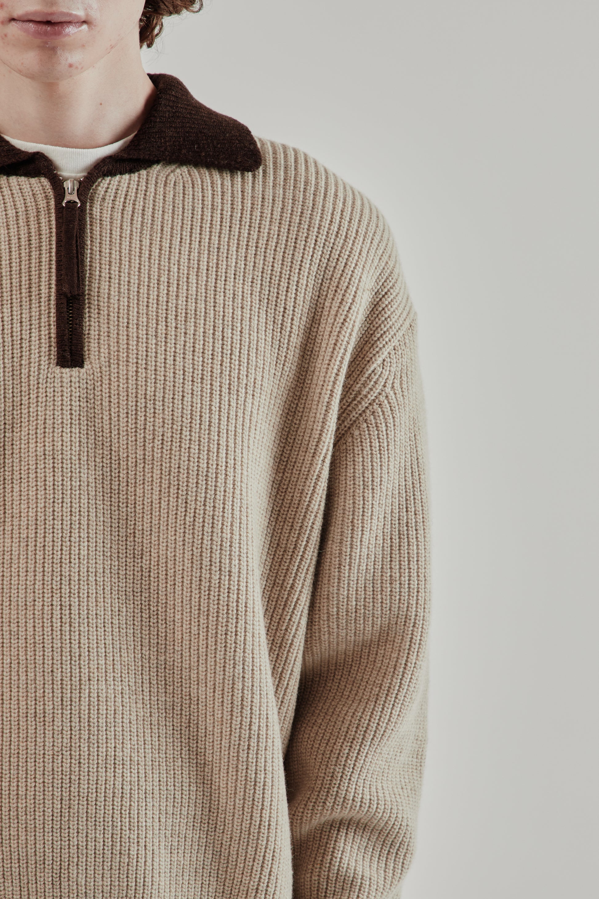 Frizmworks FW25 Contrast Collar Half Zip Knit Cocoa 6