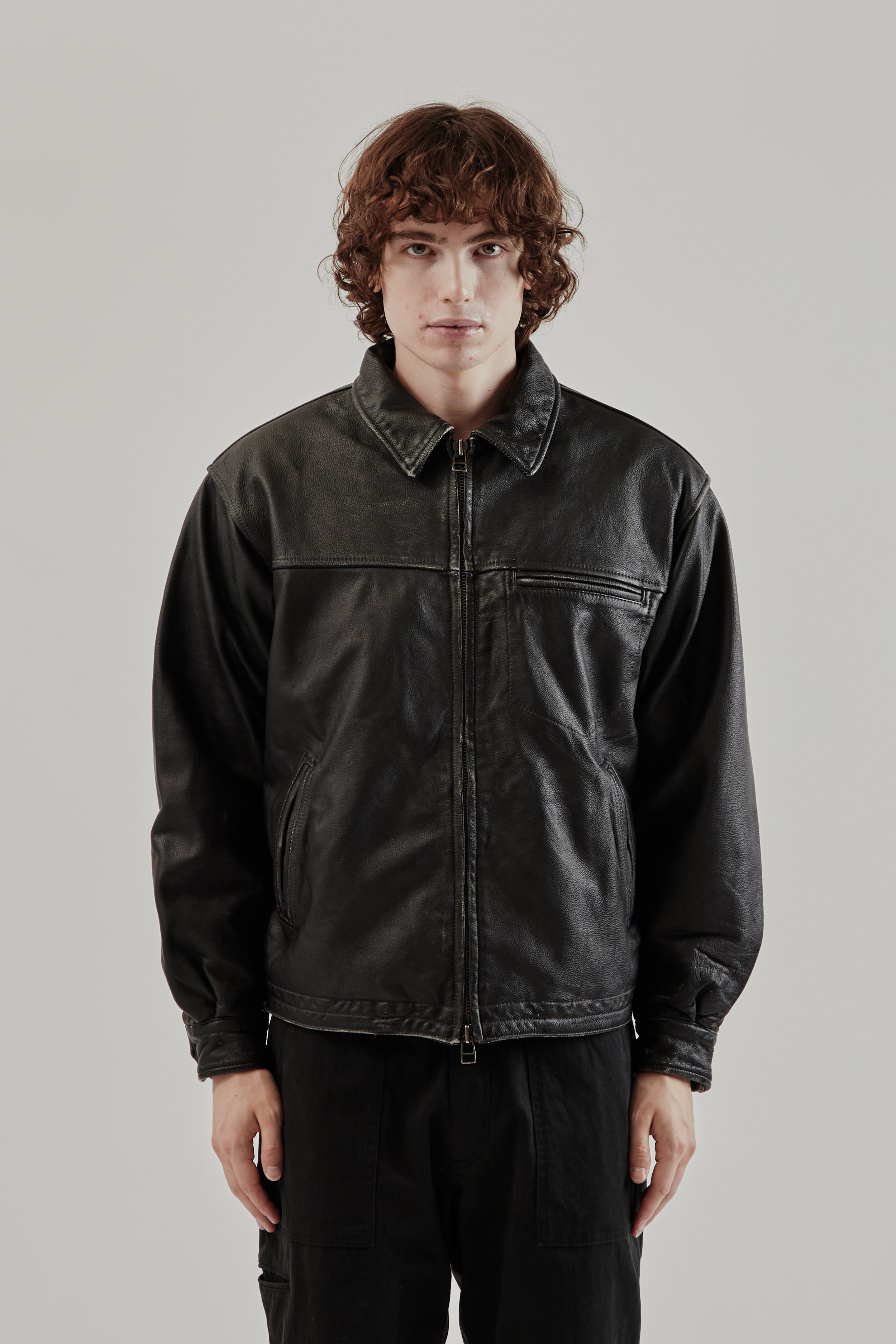 Frizmworks Destroyed Cowhide Leather Jacket - Black | Wallace