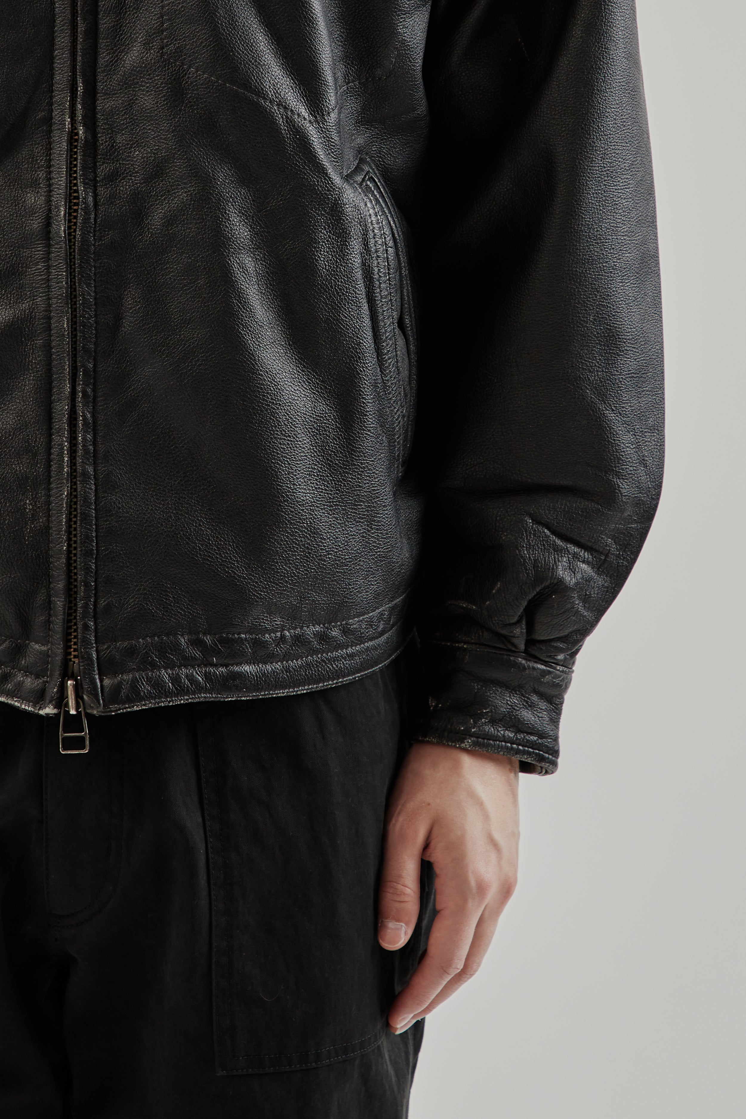 Frizmworks Destroyed Cowhide Leather Jacket - Black | Wallace