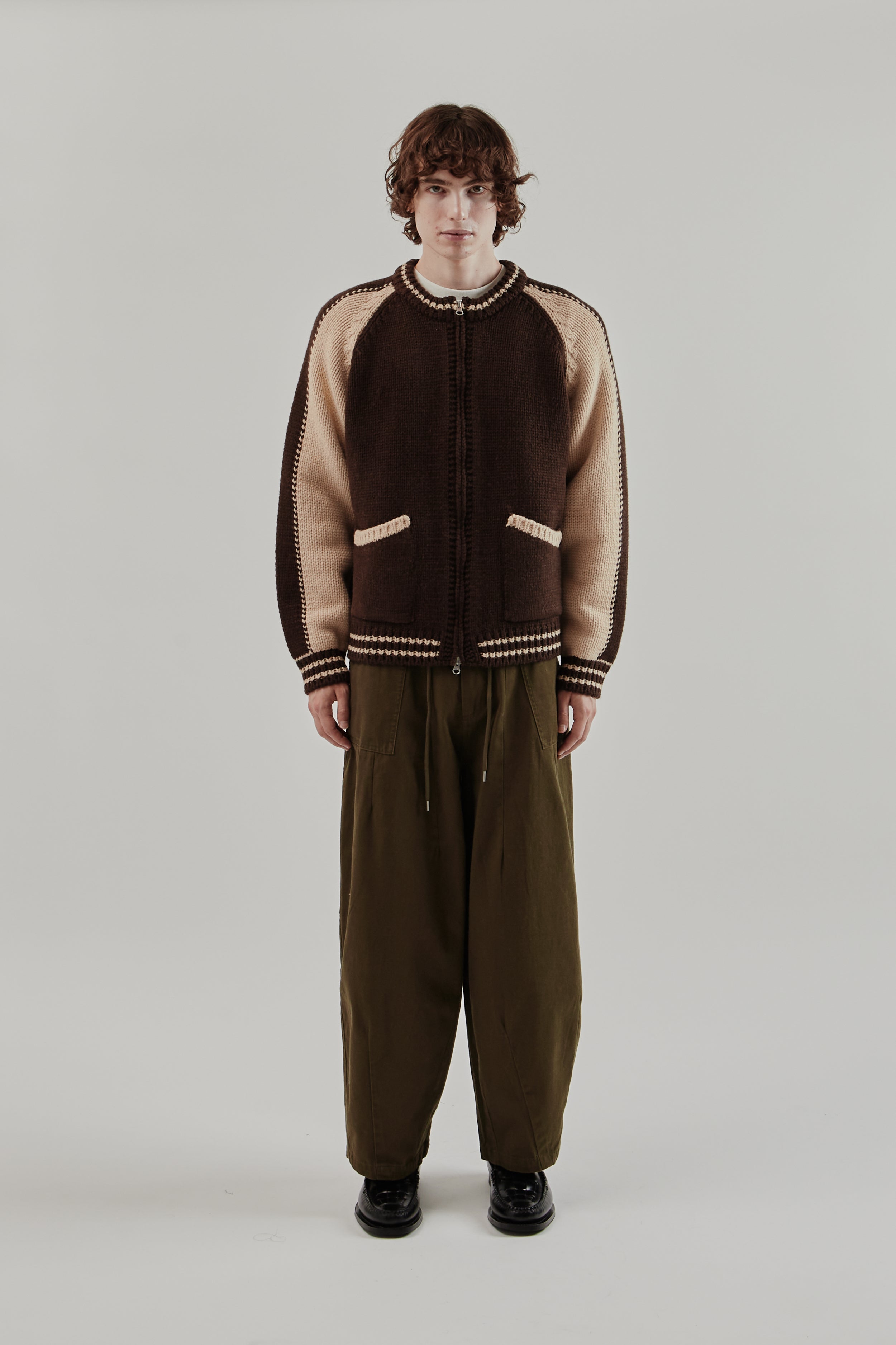 フレンチ Frizmworks Wool Varsity Zipup Cardigan - Brown | Wallace