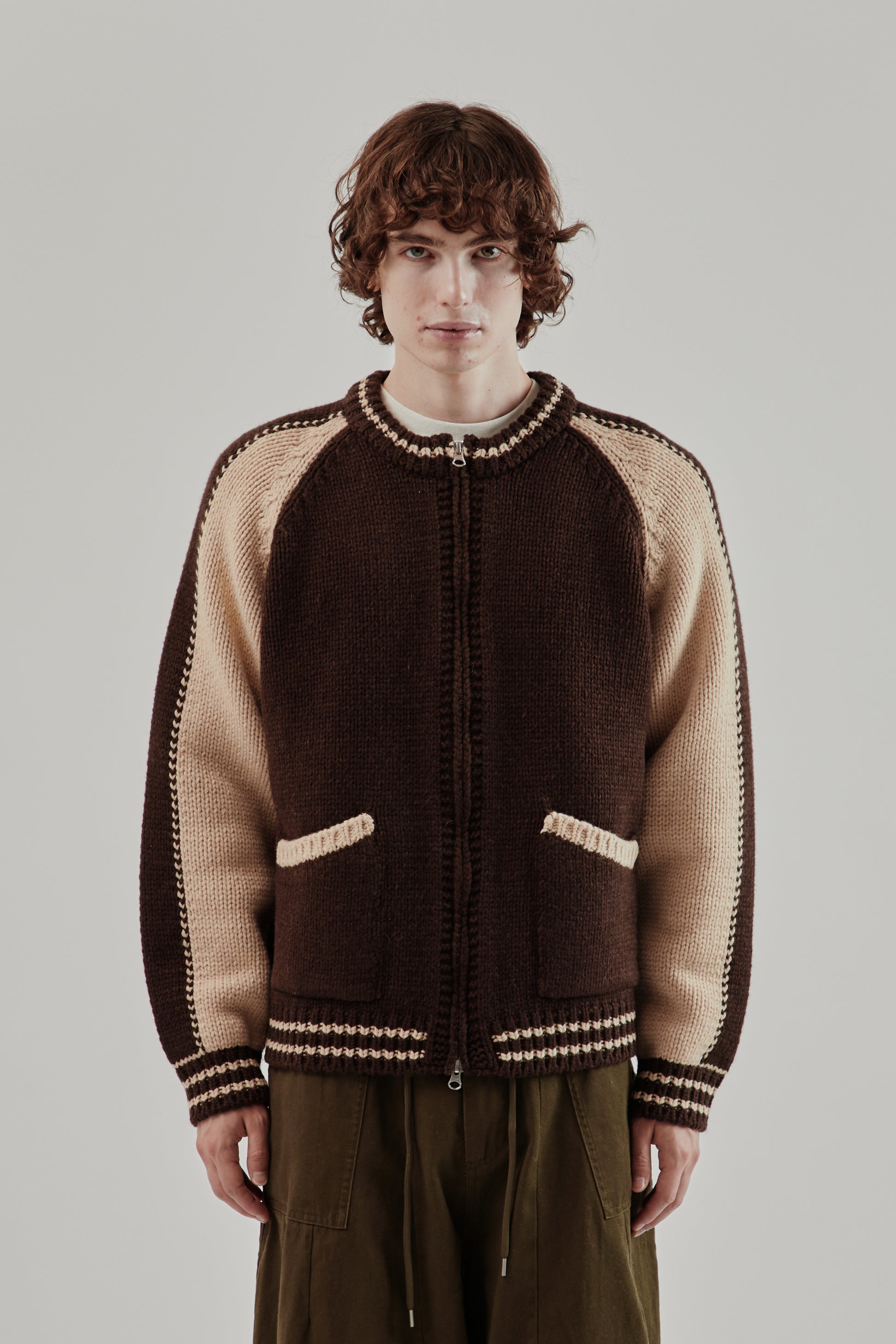 Frizmworks FW25 Wool Varsity Zip Up Cardigan Brown 14