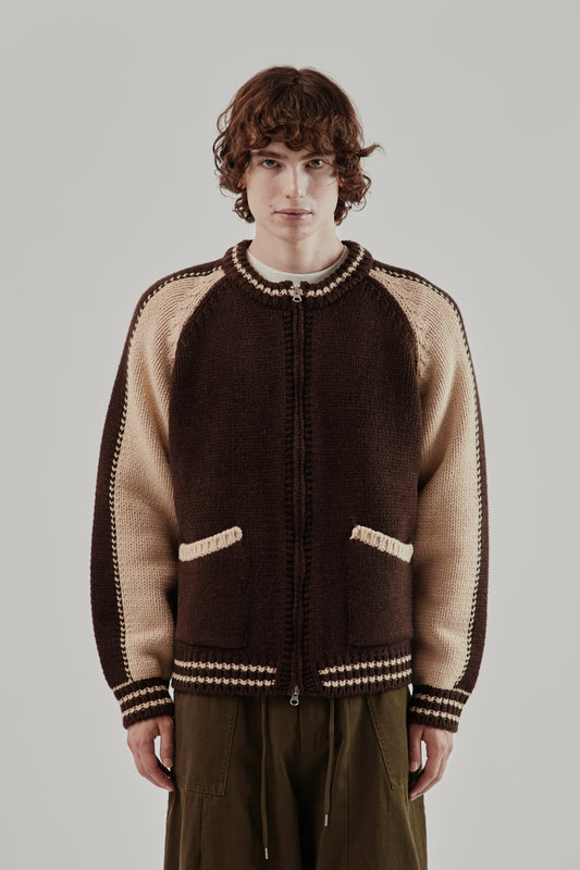 Frizmworks FW25 Wool Varsity Zip Up Cardigan Brown 14