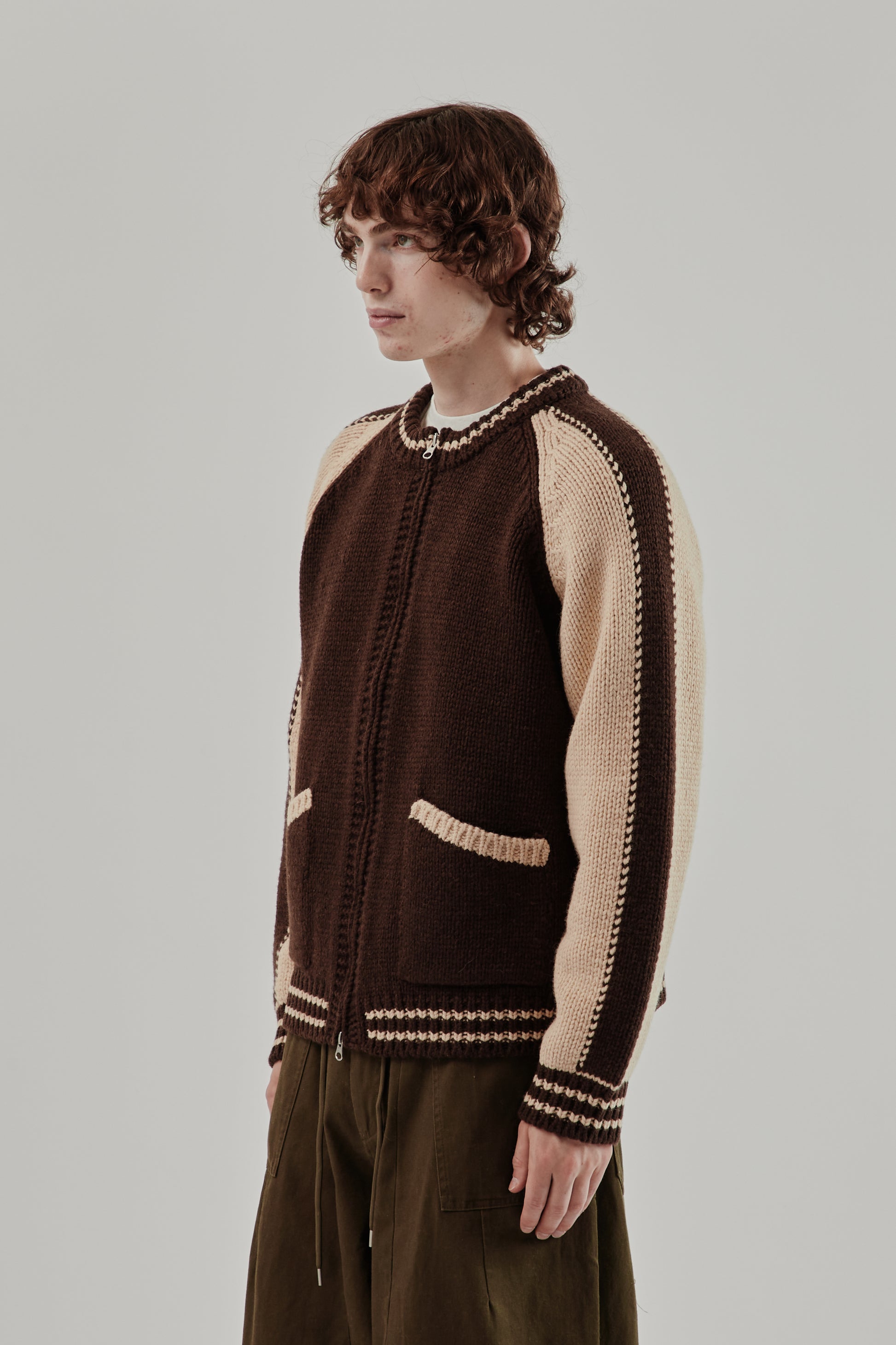 Frizmworks FW25 Wool Varsity Zip Up Cardigan Brown 15