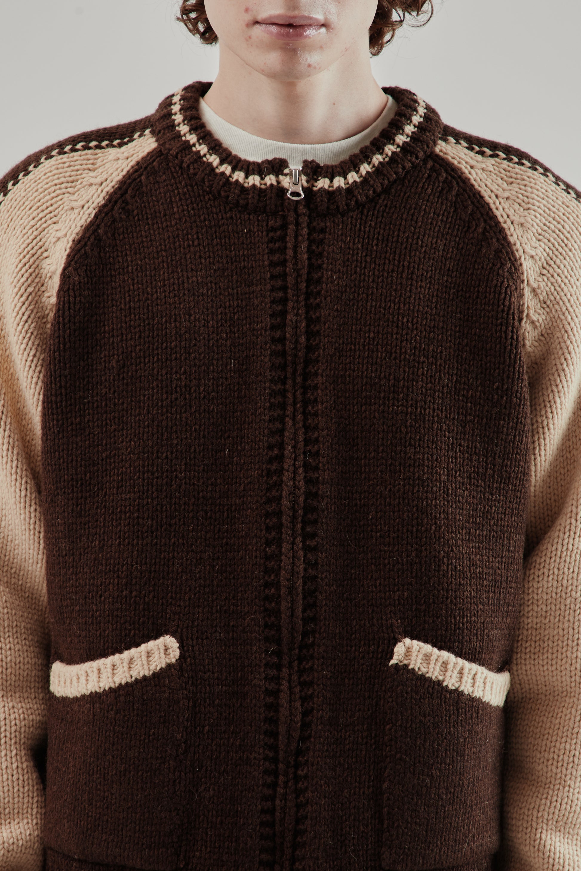 Frizmworks FW25 Wool Varsity Zip Up Cardigan Brown 18