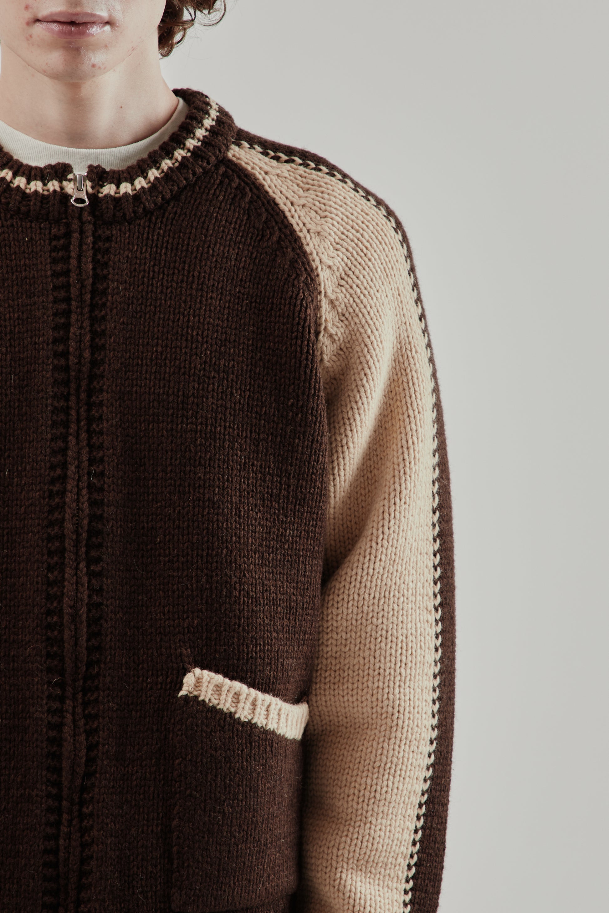 Frizmworks FW25 Wool Varsity Zip Up Cardigan Brown 19
