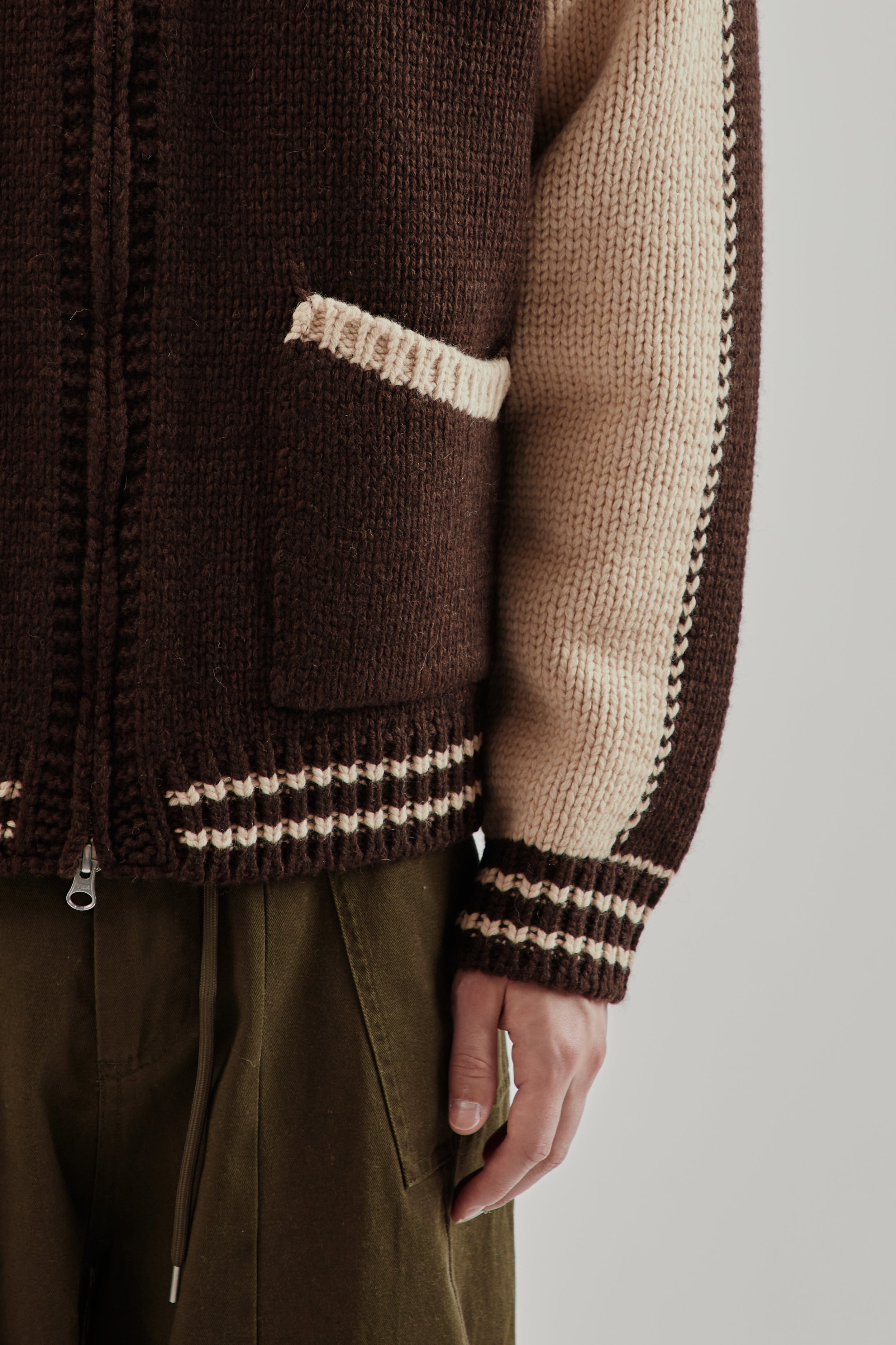 Frizmworks Wool Varsity Zipup Cardigan - Brown | Wallace