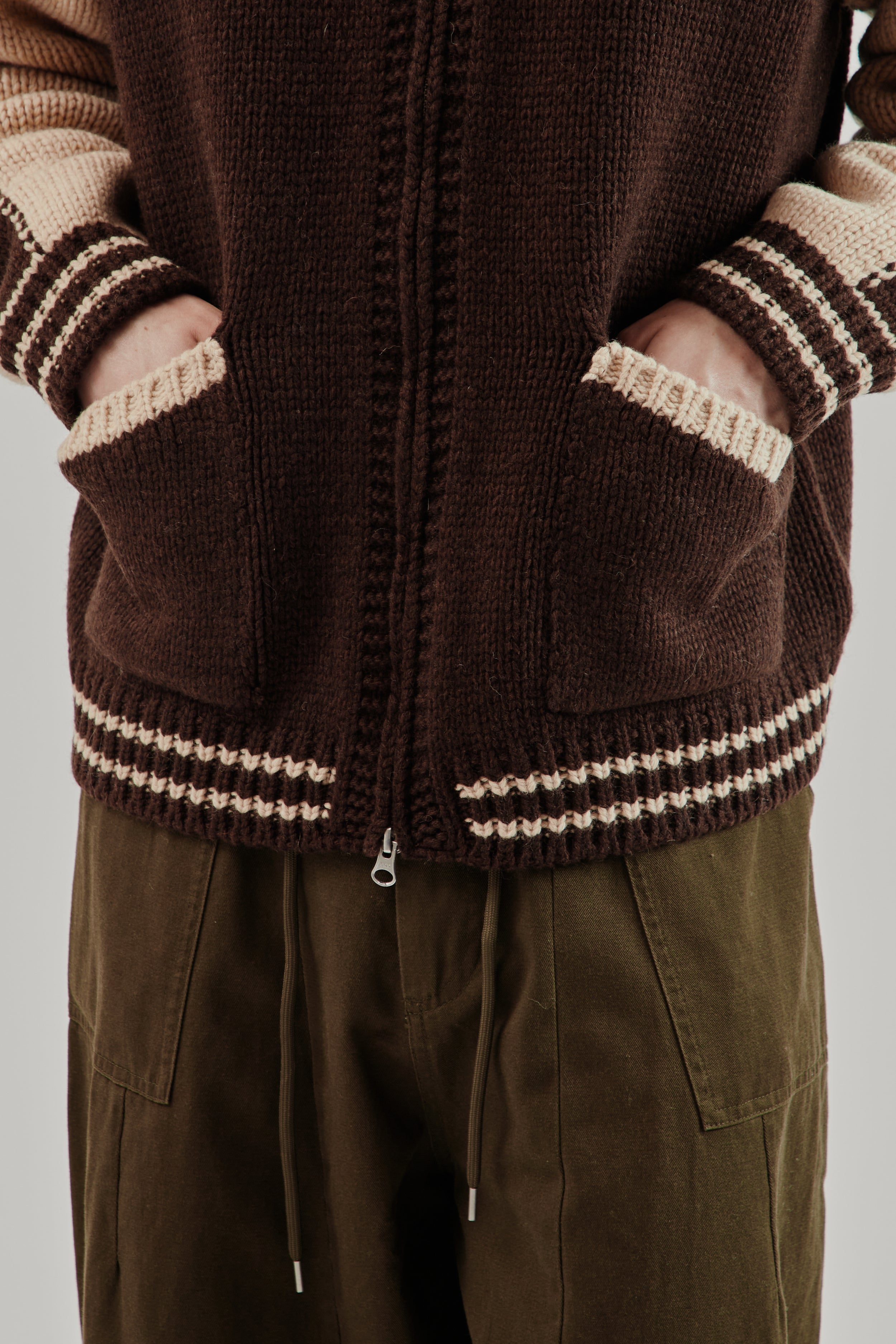 Frizmworks Wool Varsity Zipup Cardigan - Brown | Wallace