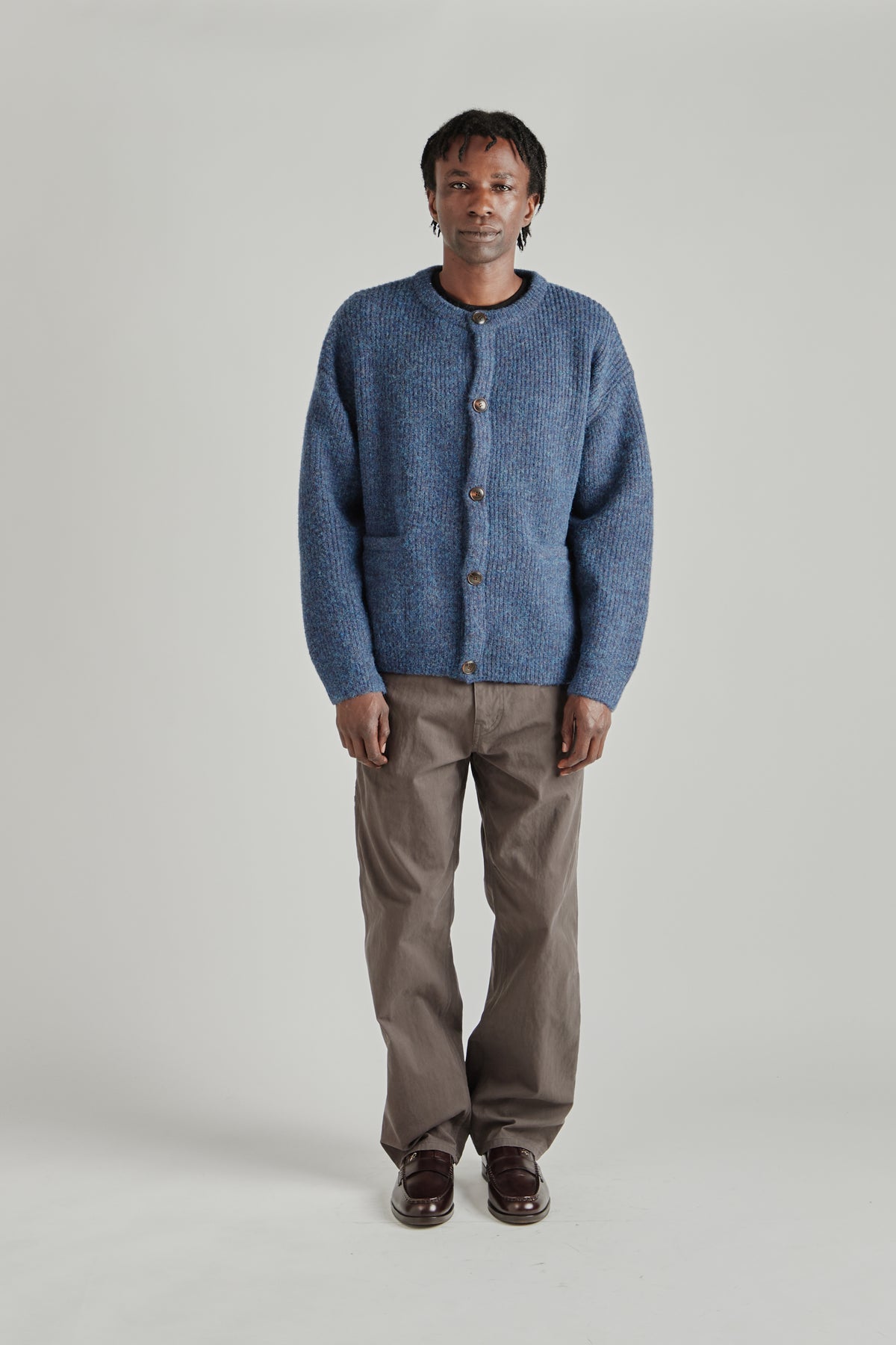 Brushed Wool Round Cardigan - Indigo