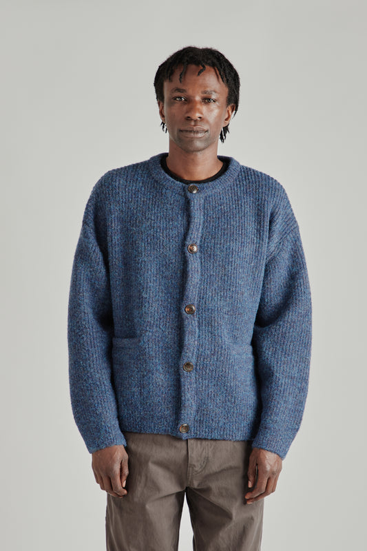 Brushed Wool Round Cardigan - Indigo