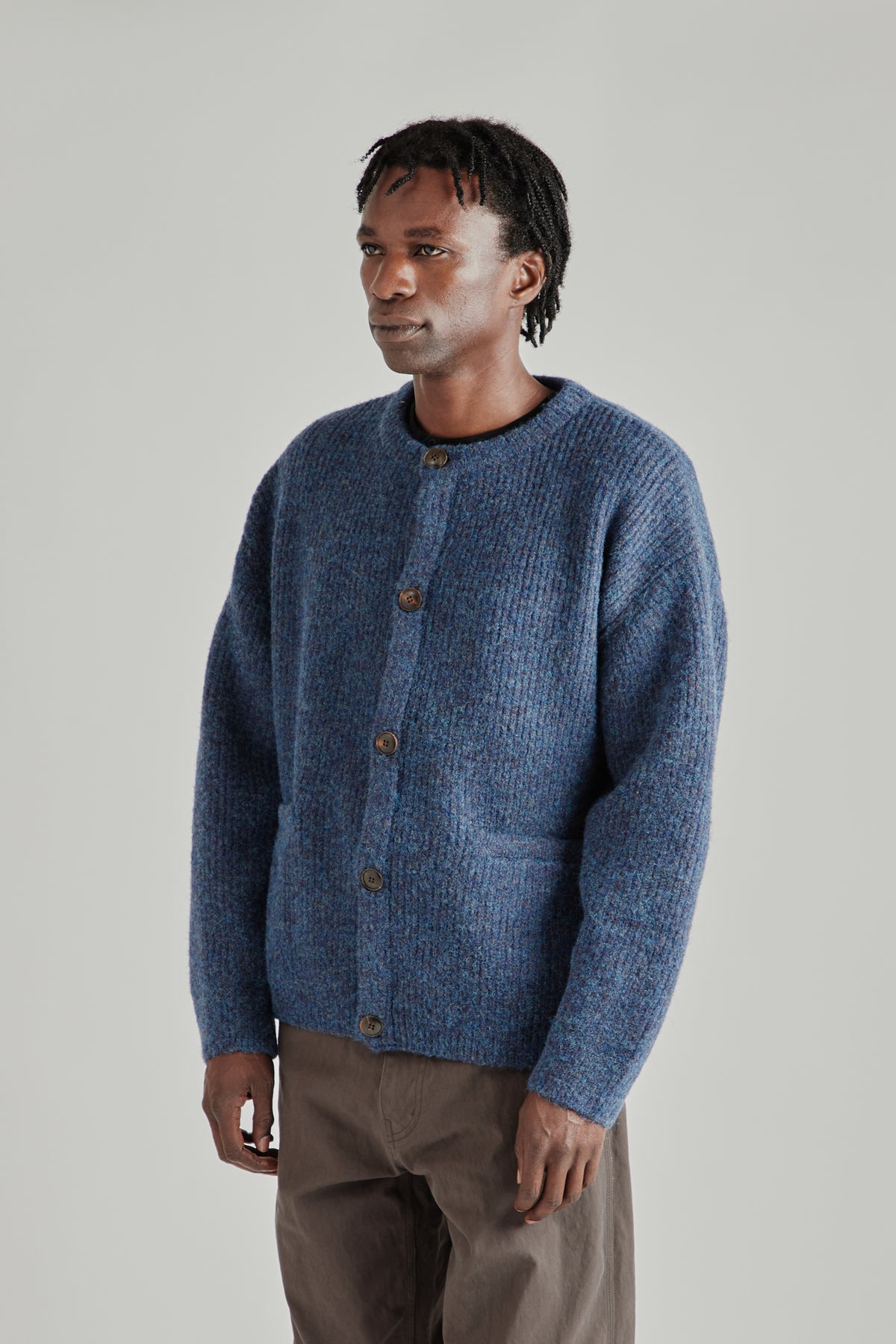 Brushed Wool Round Cardigan - Indigo