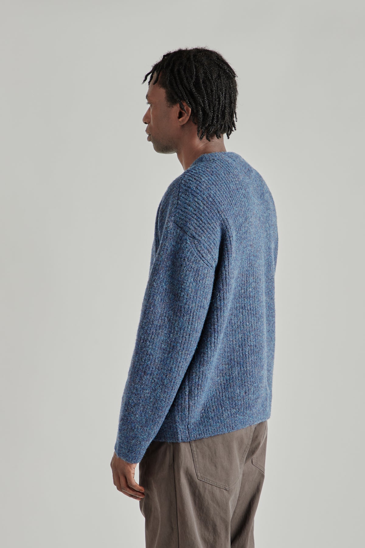Brushed Wool Round Cardigan - Indigo