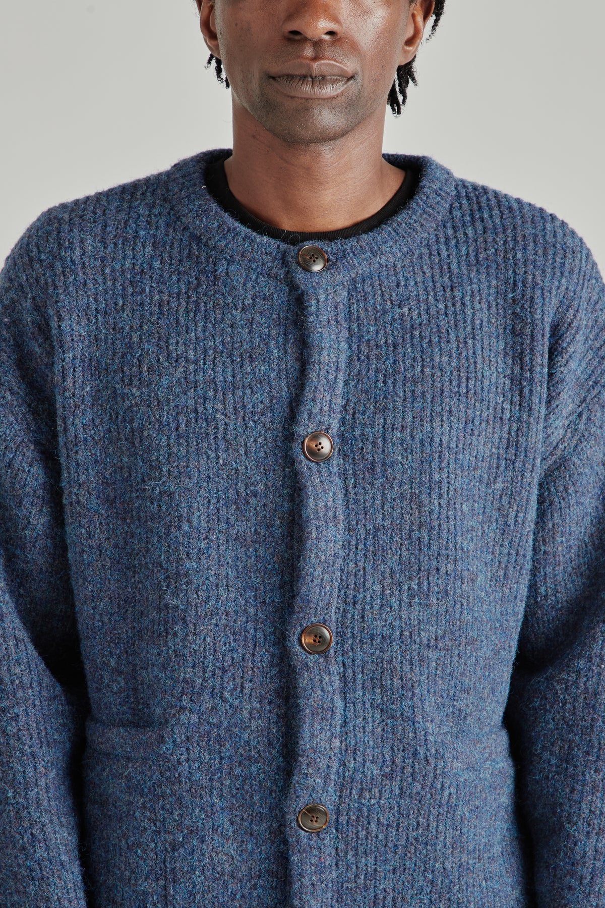 Brushed Wool Round Cardigan - Indigo