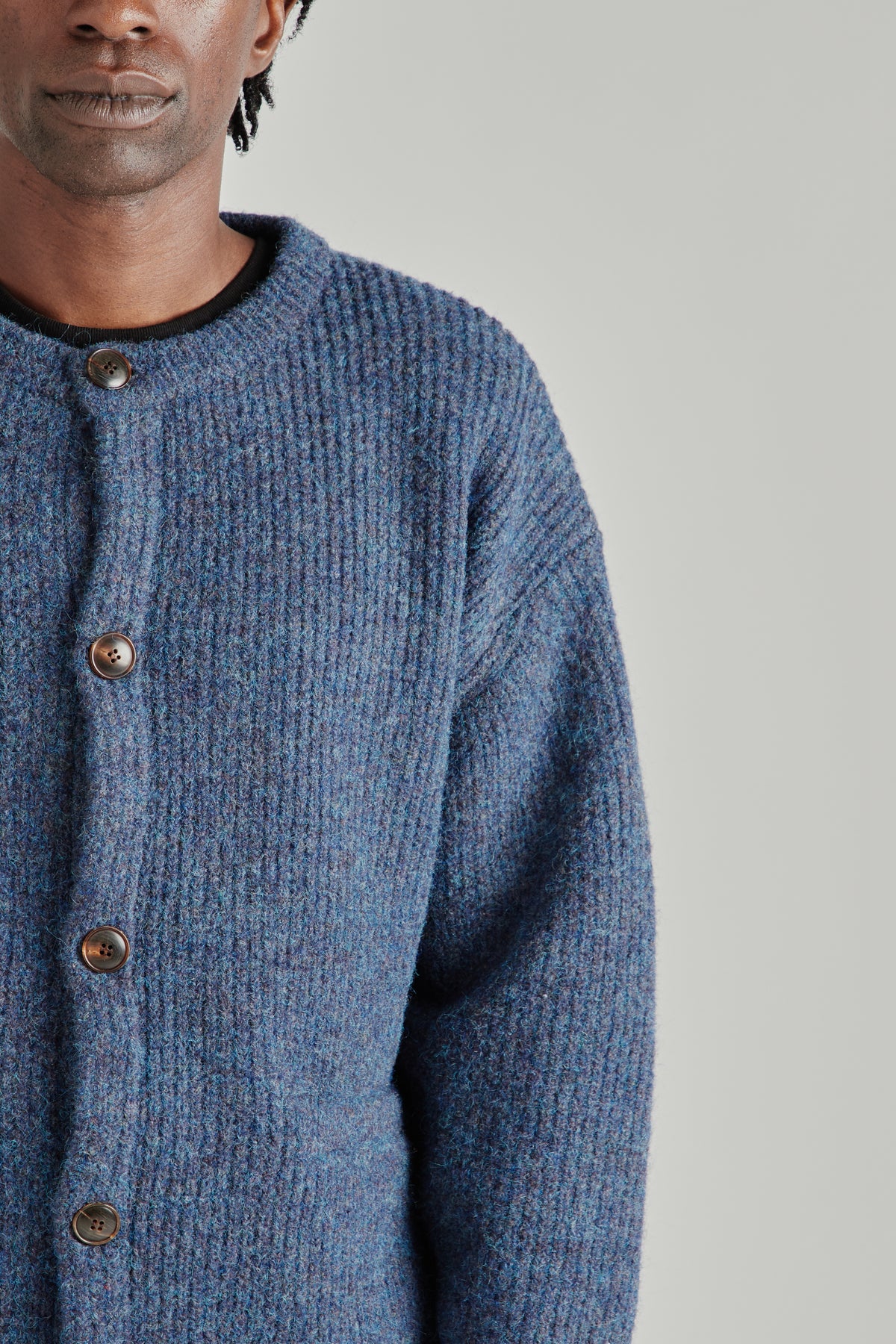 Brushed Wool Round Cardigan - Indigo
